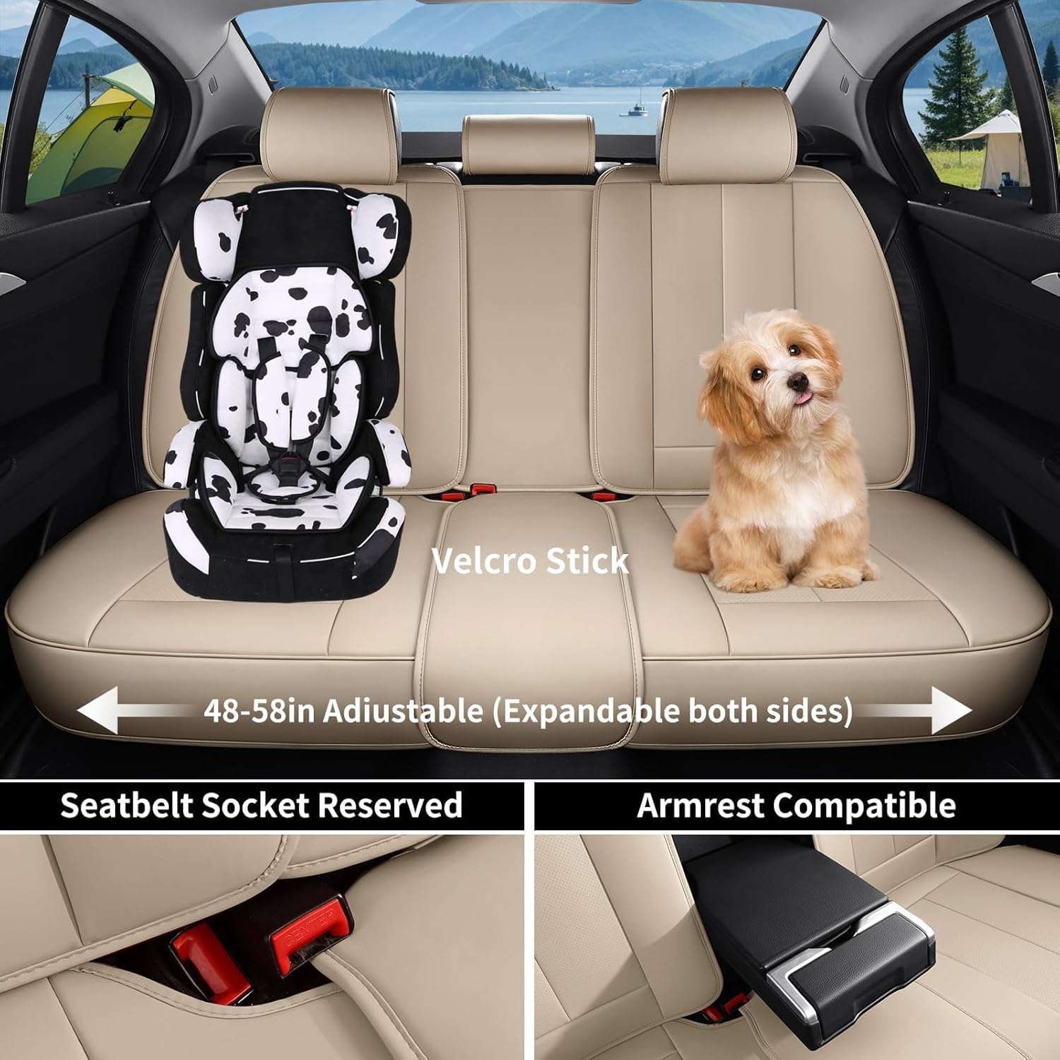 Car Seat Covers Full Set, Luxury Faux Leather Car Seat Covers Waterproof Non-Slip Seat Protector Universal Fit for Most Cars SUVs Trucks Pick-ups,Car Accessories Interior for Women(Beige)