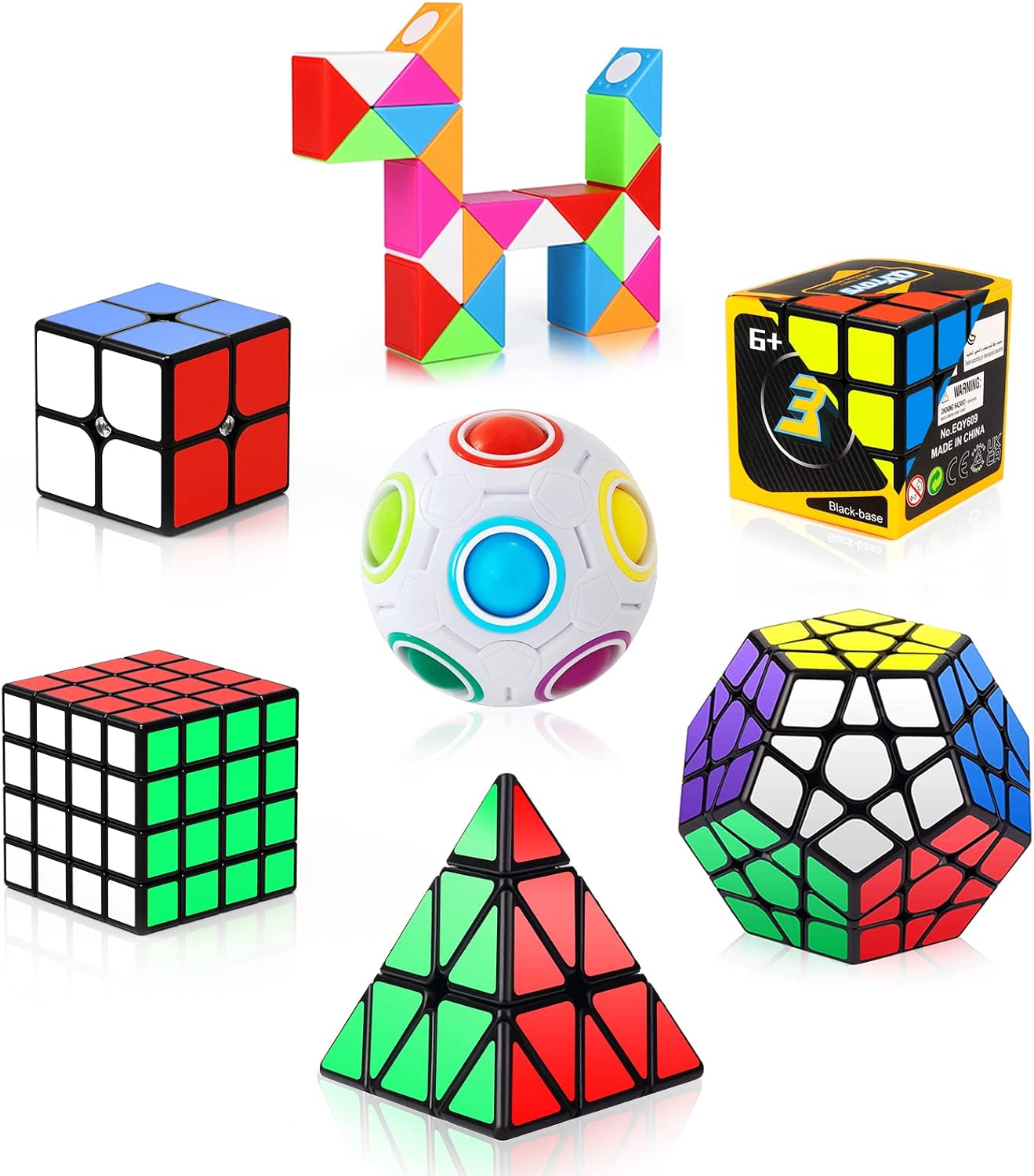 Vdealen Speed Cube Set, Magic Cube Set of 2x2 3x3 4x4 Pyraminx Megaminx Snake Cube Game