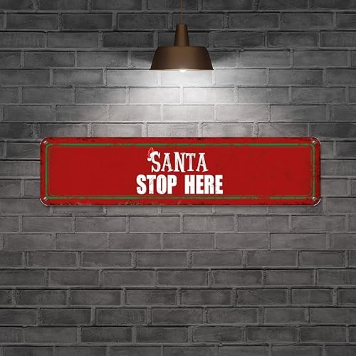 Vista 53 de Santa's Workshop North Pole Street Letreros personalizados de metal para exteriores, letrero de metal de bienvenida para Navidad, decoración