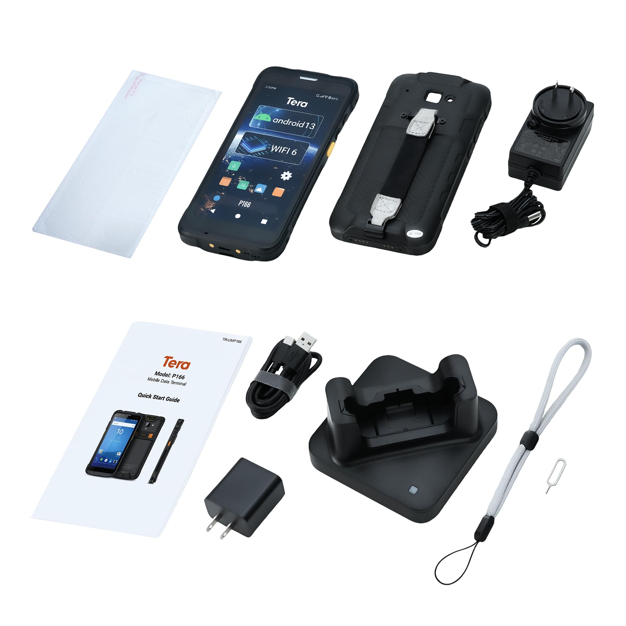 Tera Android 13 Barcode Scanner PDA: 5,5" computer portatile portatile 4 GB + 64 GB con stazione di ricarica 1D 2D QR Scanner Zebra SE4710 NFC WLAN GPS Bluetooth inventario logistica magazzino