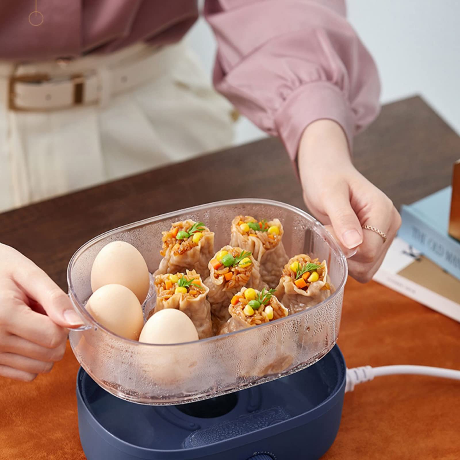 CASOTA Hervidor de Huevos eléctrico Hervidor de Huevos, vaporizador eléctrico pequeño for el hogar Azul Temporizador de Gran Capacidad Hervidor de Huevos eléctrico de Doble Capa