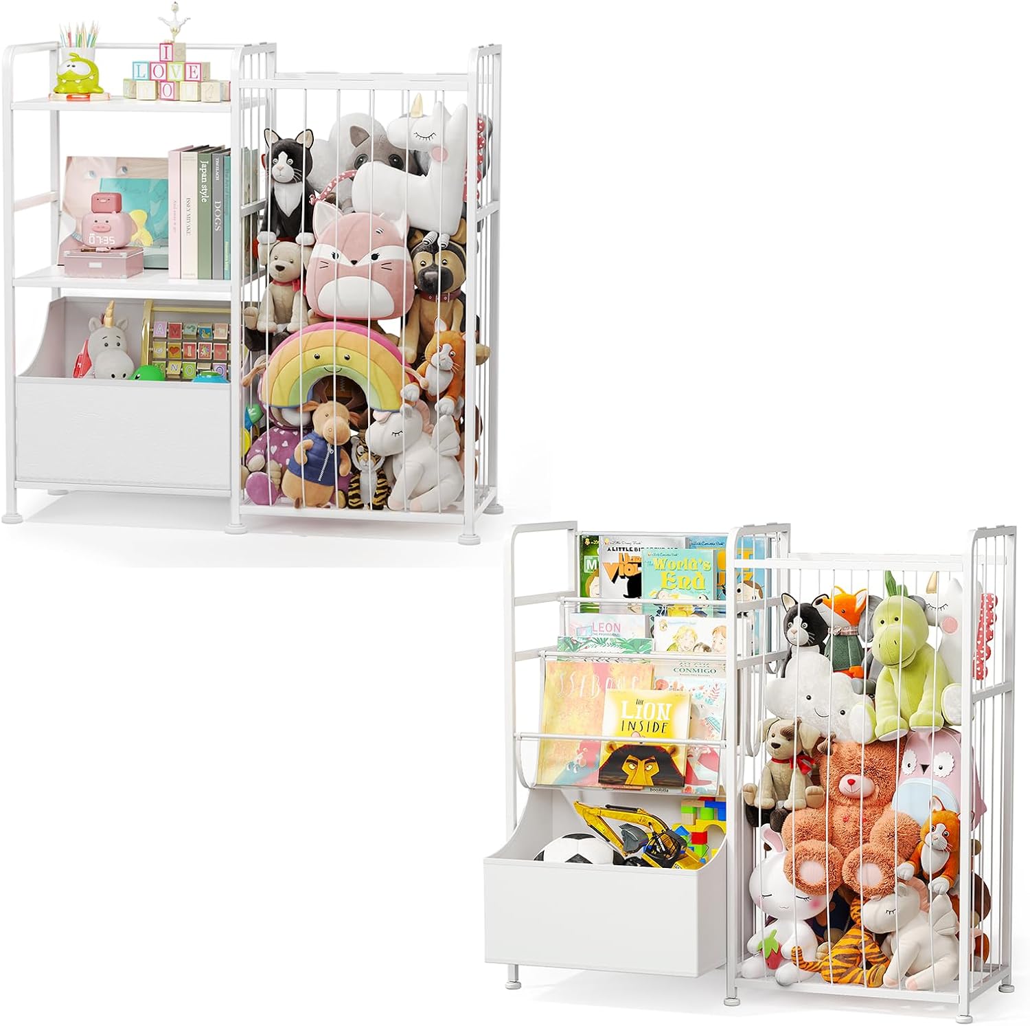 BBLIKE Stuffed Animal Storage & Kids Bookshelf and Stuffed Animal Storage for Playroom, Bedroom, Nursery(White)