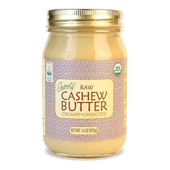 Gopal's Organic RAW Cashew Butter, USDA Organic and Gluten-Free, Creamy and Unsalted, 16 Ounce (456 Grams) Glass Jar