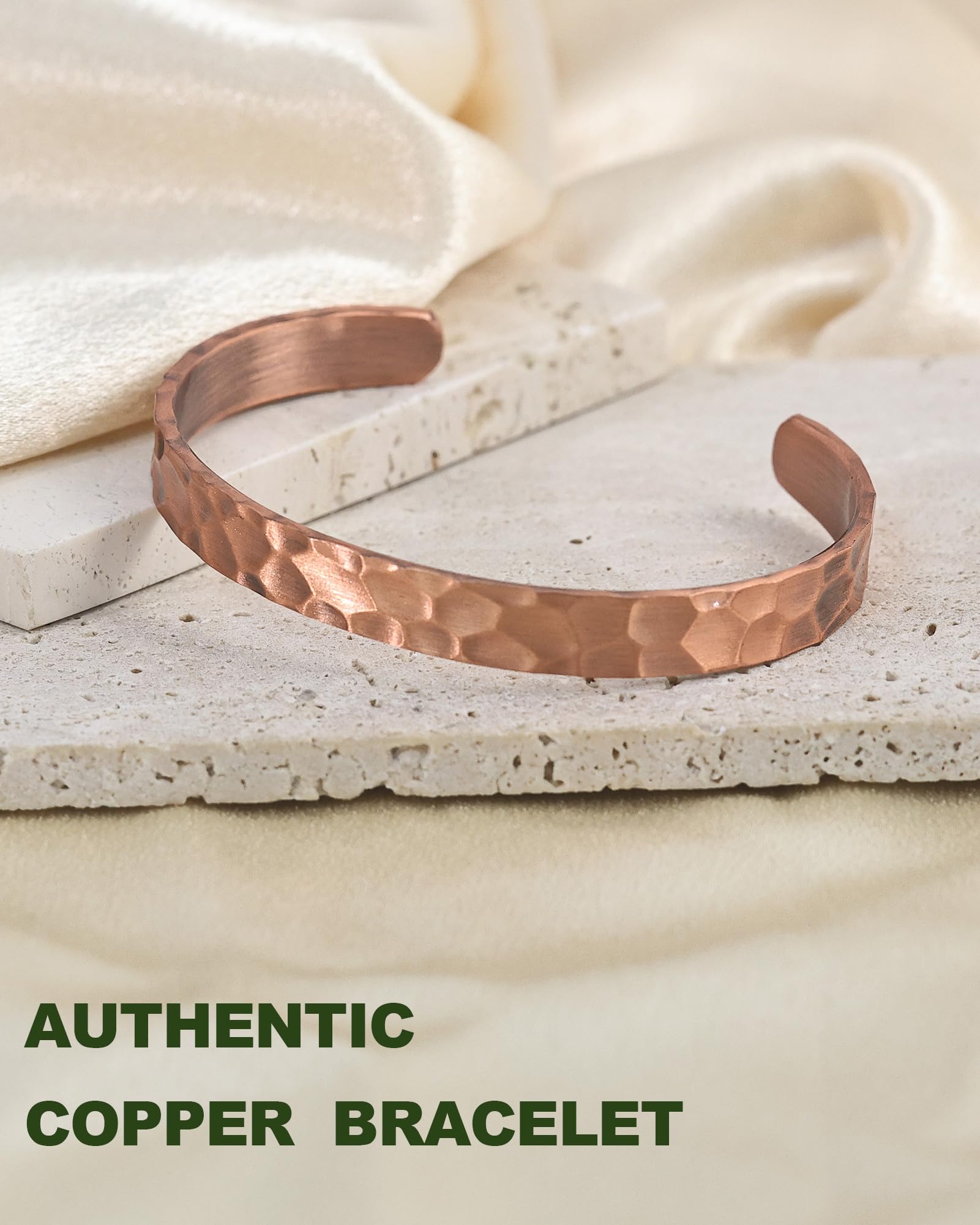 MagEnergy Bracelet en Cuivre Pur pour Homme et Femme – Manchette Vintage Martelée, 100% Cuivre Massif, Brut et Non Revêtu, Fait Main