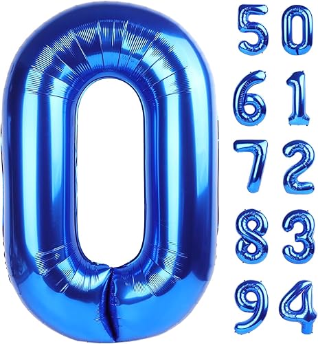 Globo azul marino con números de 40 pulgadas, globos de números 0, 10, 20, 30, 40, 50, decoraciones de cumpleaños, suministros de fiesta azul para