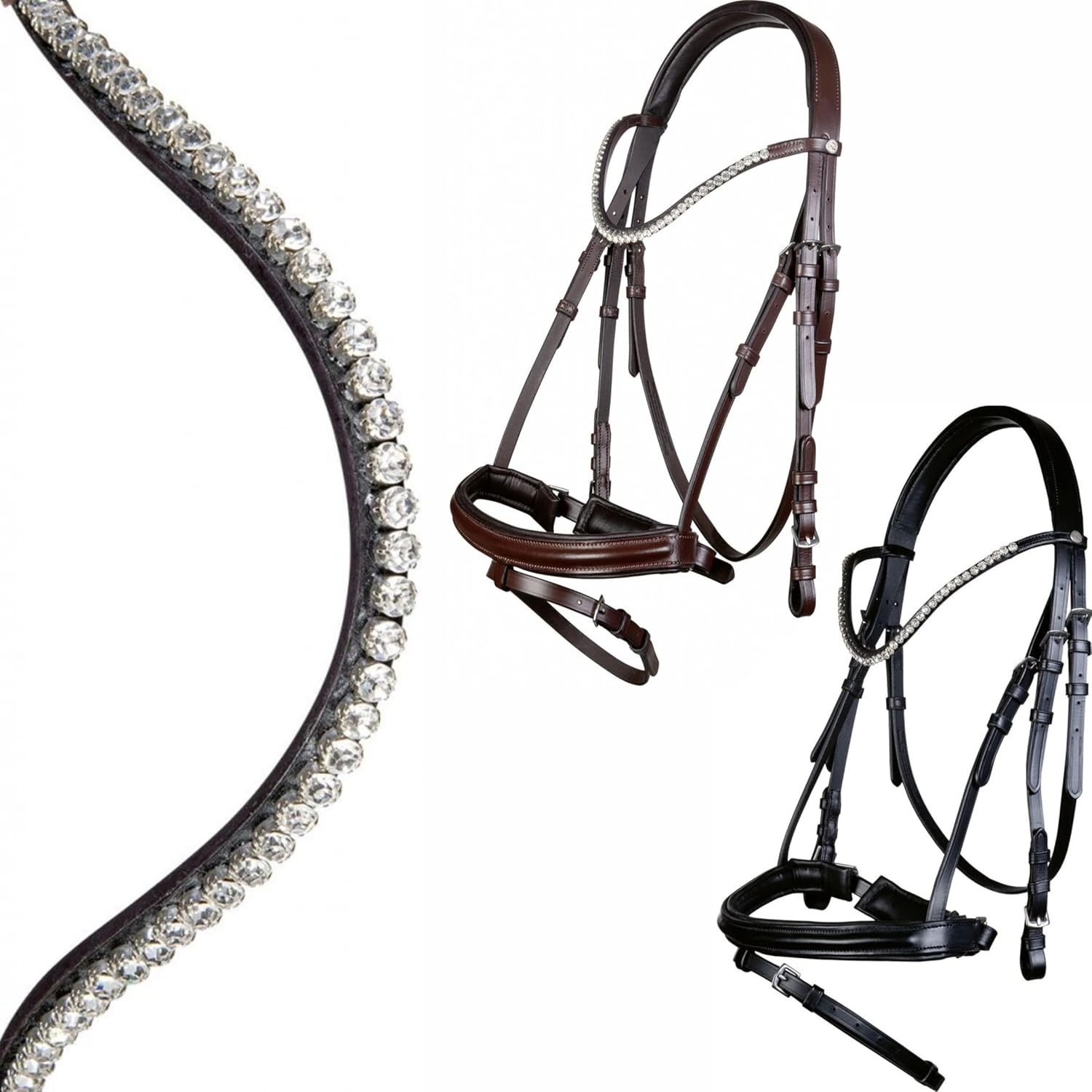 HKM Bridle MIA Raised Padded Crank Noseband w Anti Slip Web Reins Havana Brown