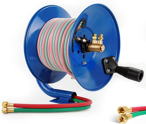 Manual Twin Welding Hose Reel, 100 FT, 3/8" or 1/4" Hose, Blue