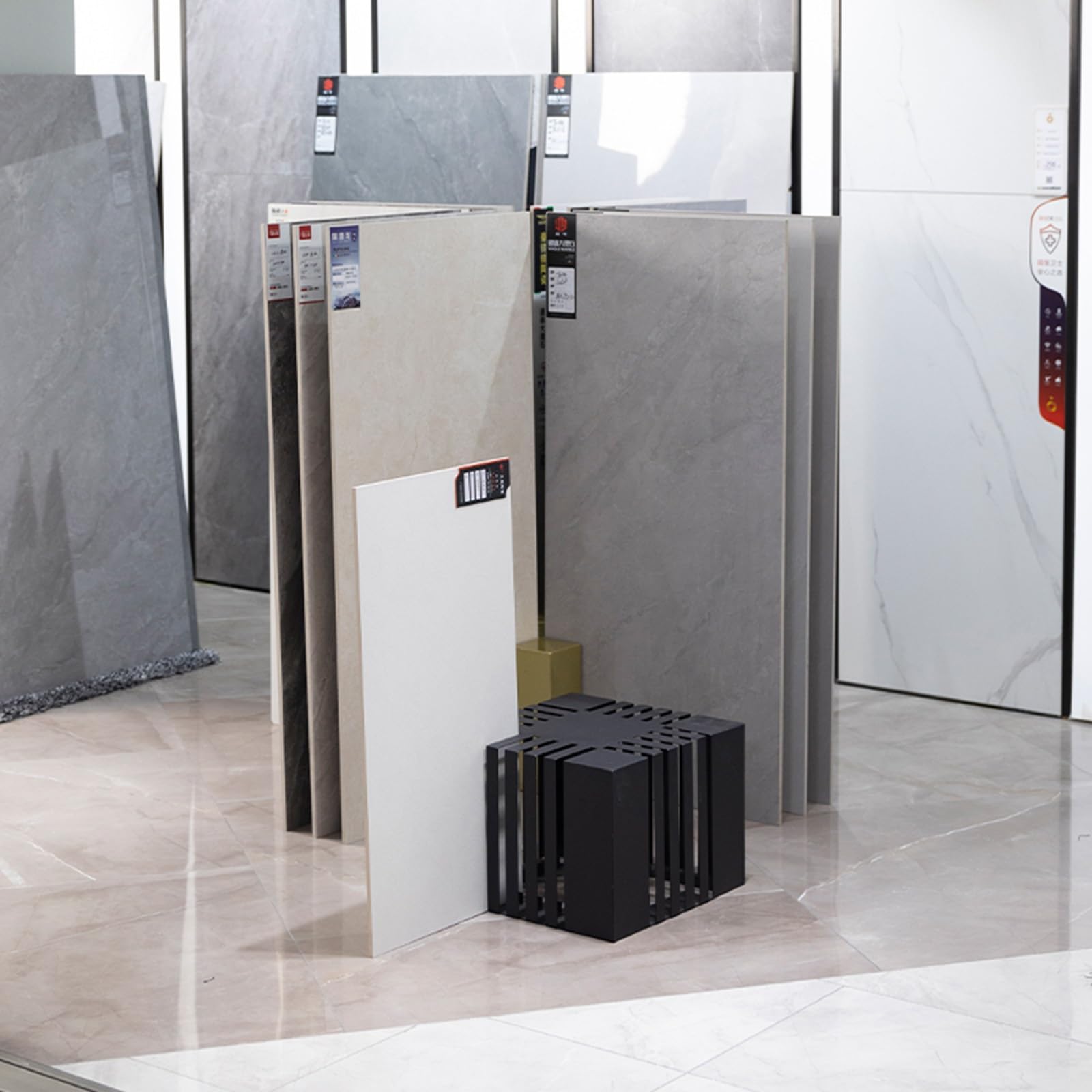 Wystawka na próbki płytek, metalowy stojak na materiały budowlane, porcelanowy stojak na podłogi z gniazdami na karty, czarny metalowy organizer artystyczny, mały