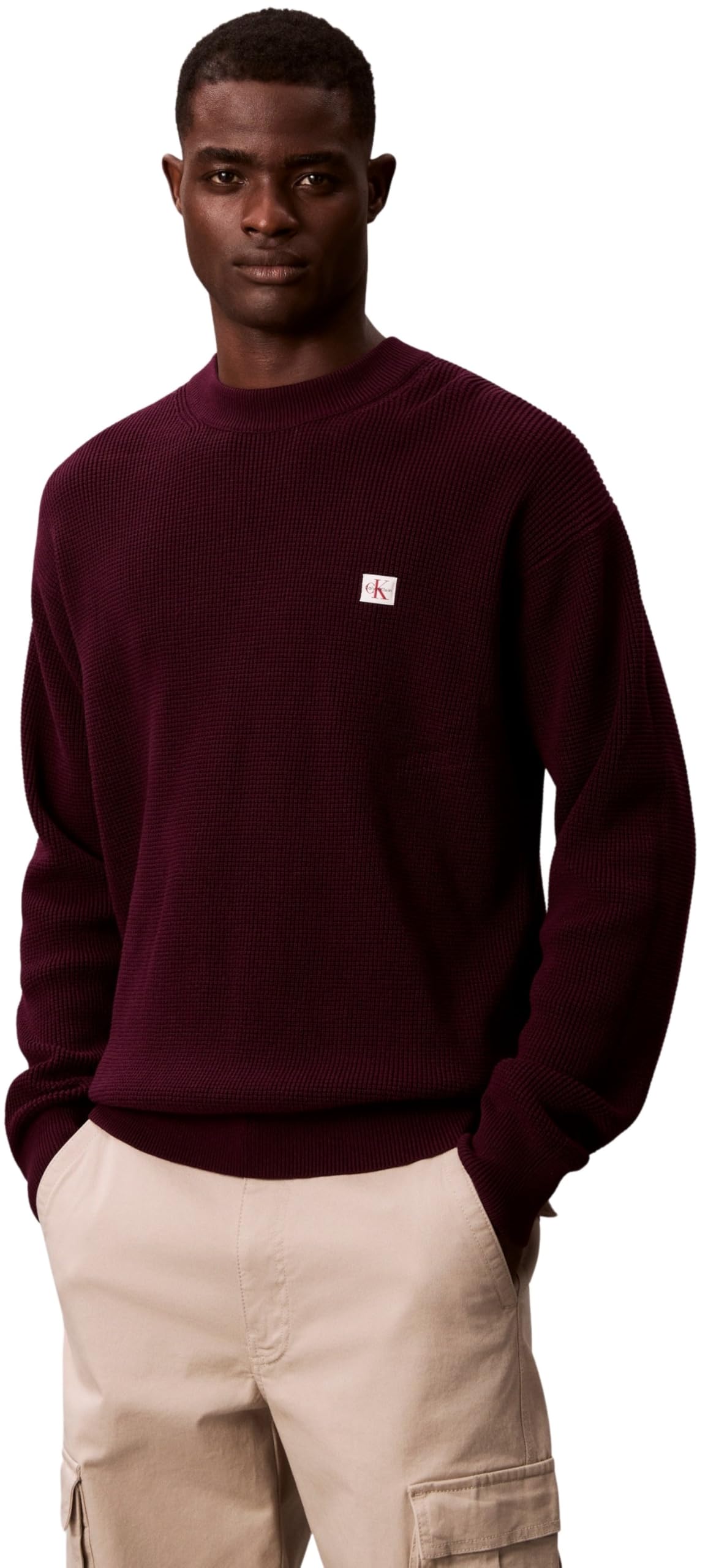 Calvin Klein Men's LS EZ Cotton Waffle CRWNK SWTR 9 LV04RD313G Sweaters, Purple (Passion Plum), L