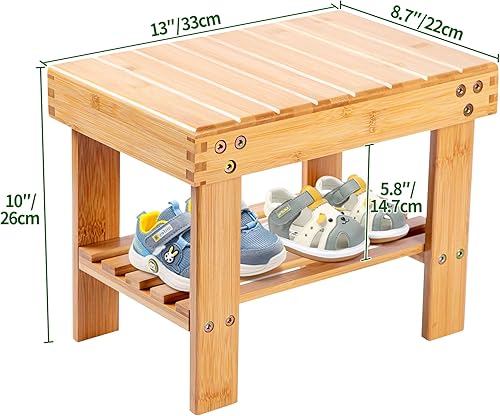 Miniatura 3 de VaeFae Taburete pequeño de bambú para niños, reposapiés de afeitado, estante de almacenamiento, duradero, ligero y antideslizante, para hogar, baño,