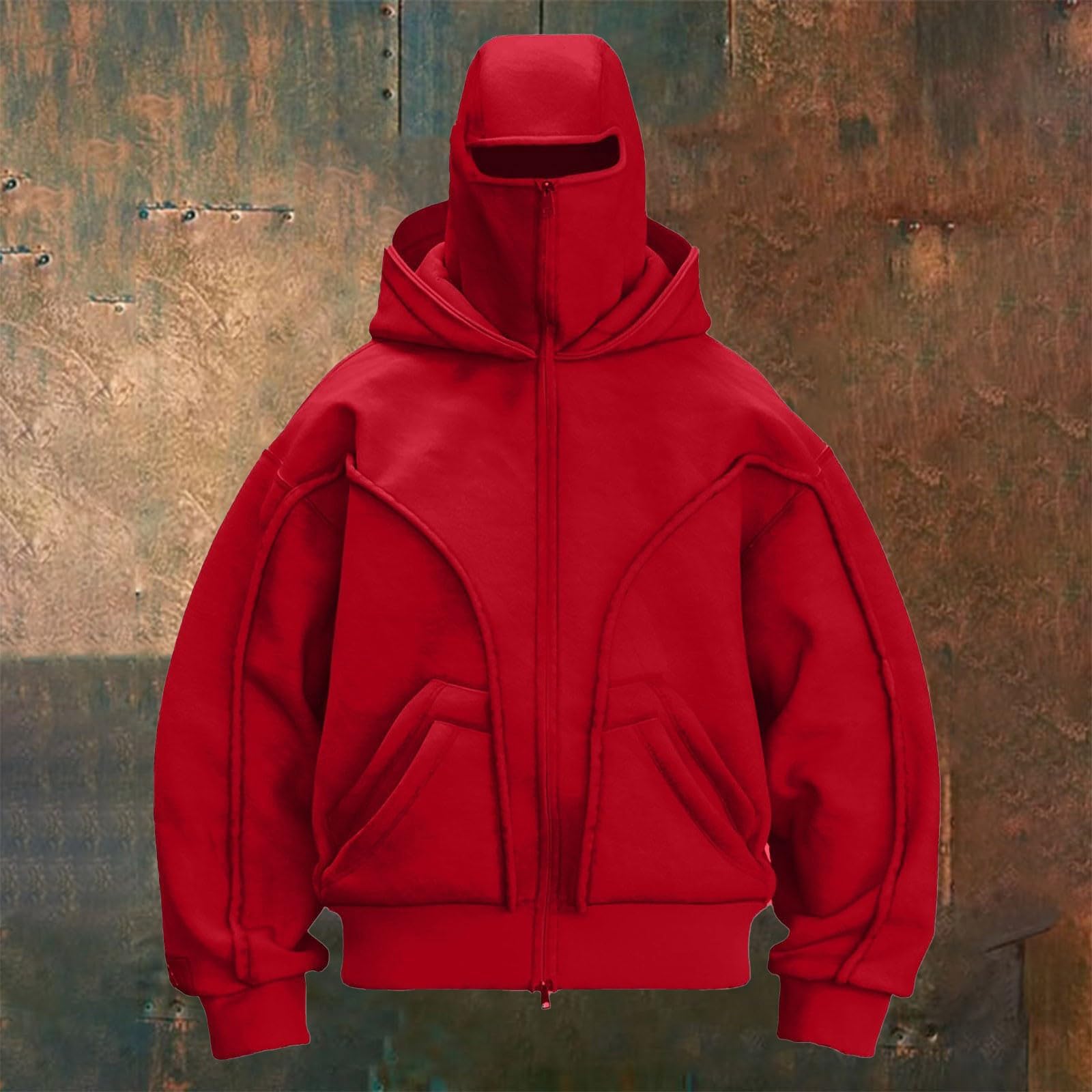 Generisch Męska bluza z kapturem z maską na twarz, kominiarka, oversize, maska Y2K, kurtka zimowa, ciepła kurtka przejściowa, modna kurtka zimowa z kapturem i kieszenią