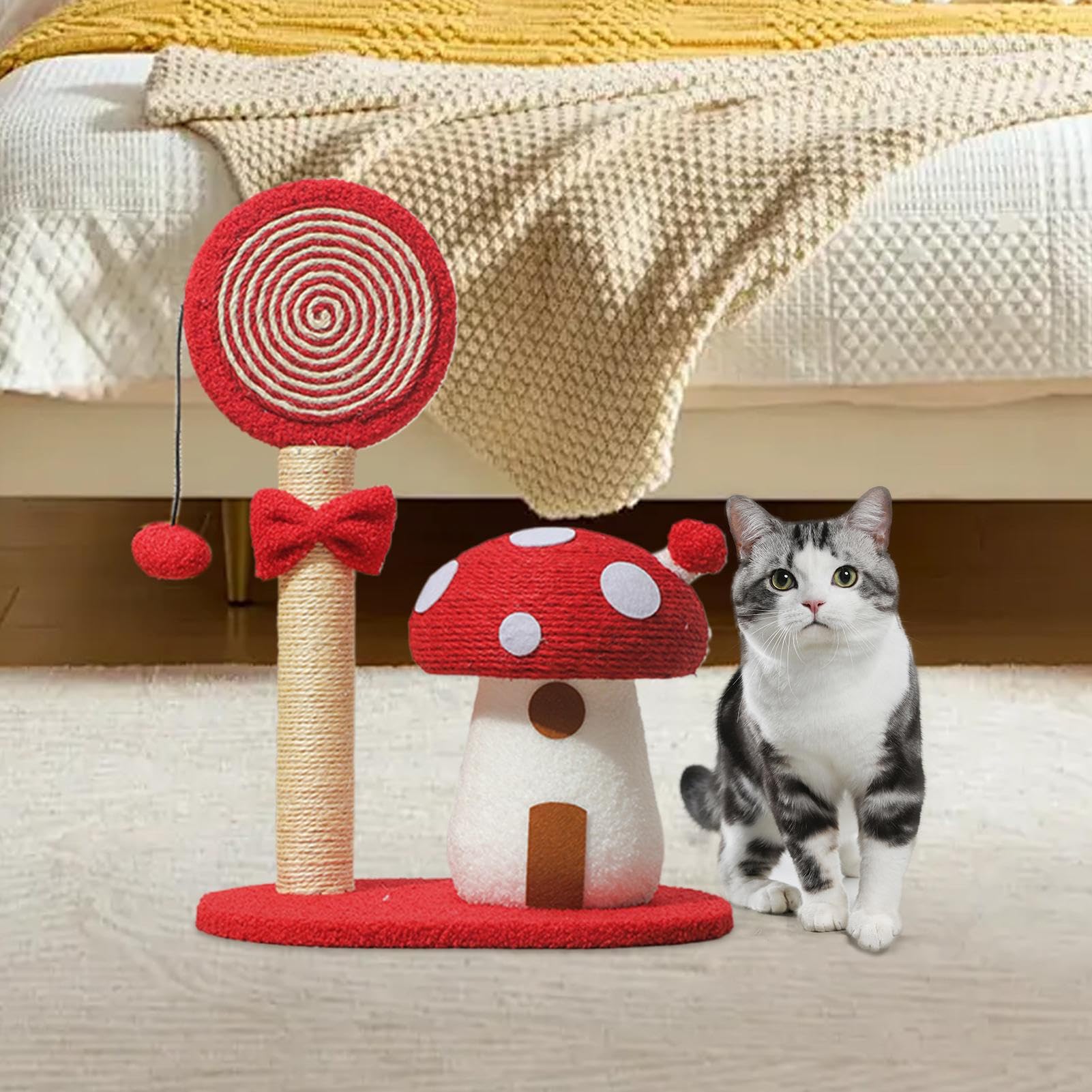 Arrampicata Gatti Tiragraffi in sisal a fungo, accogliente | Albero Tiragraffi Per Gatti Interno E Esterno per Casa Dormitorio Appartamento Piccoli Spazi e Area Giochi