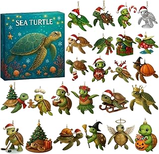 Sea Turtle Advent Calendars 2025, 24 Days Sea Turtle Ornaments Christmas Countdown Calendar, Oceans Animals Turtles Pendants Advent Calendars, Cute Seas Turtles Gift Christmas Decorations Calendar