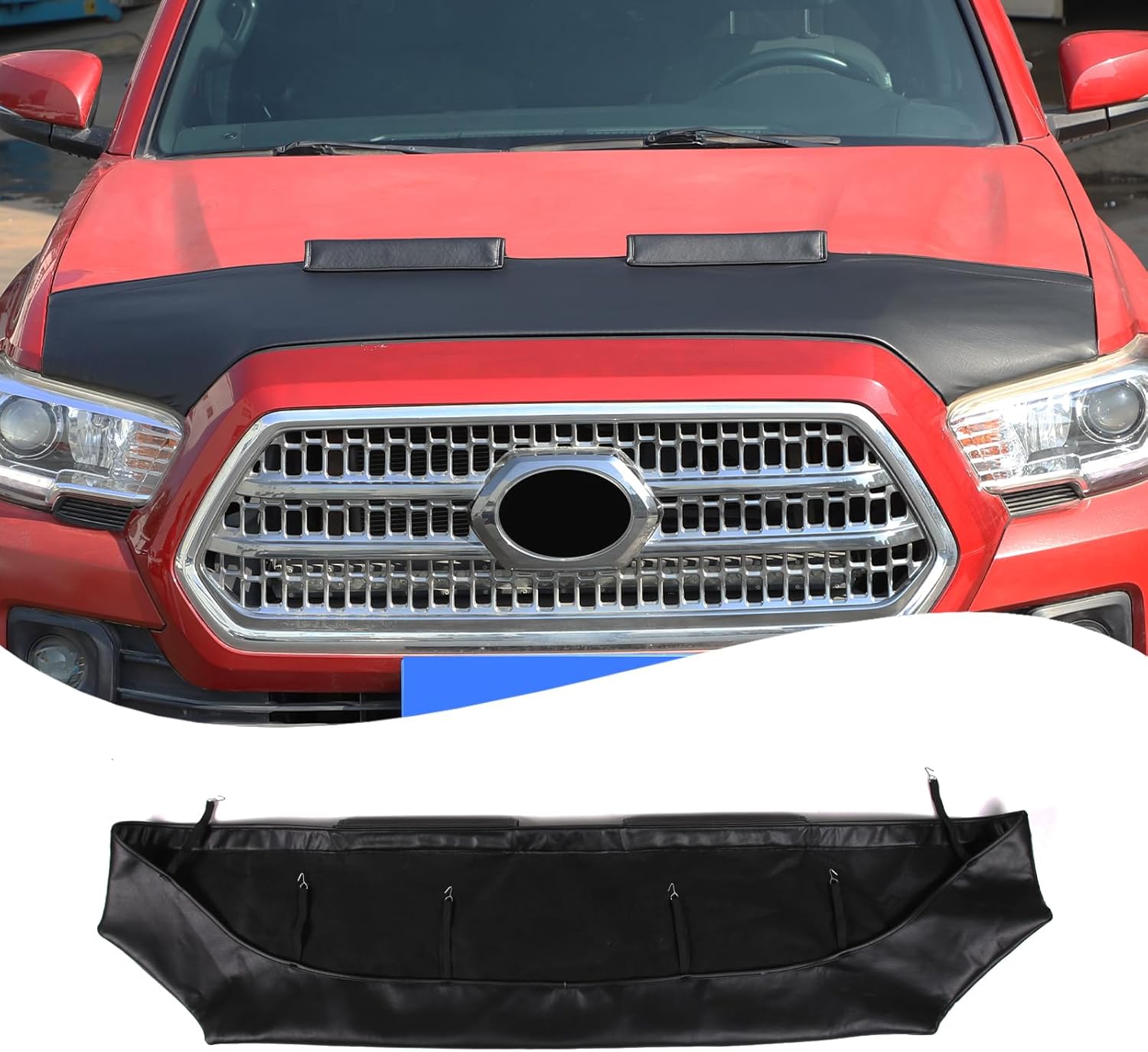 Lcojicep Black Leather Front Hood Cover Engine End Bra Protector Compatible with Toyot@ Tacoma 2016-2022 Car Engine Hood Cover,Front Hood Cover Bra Protector Cover, SKDJLVG-6541