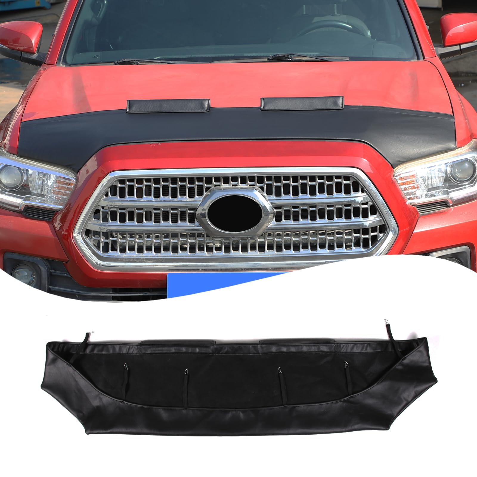 Lcojicep Black Leather Front Hood Cover Engine End Bra Protector Compatible with Toyot@ Tacoma 2016-2022 Car Engine Hood Cover,Front Hood Cover Bra Protector Cover, SKDJLVG-6541