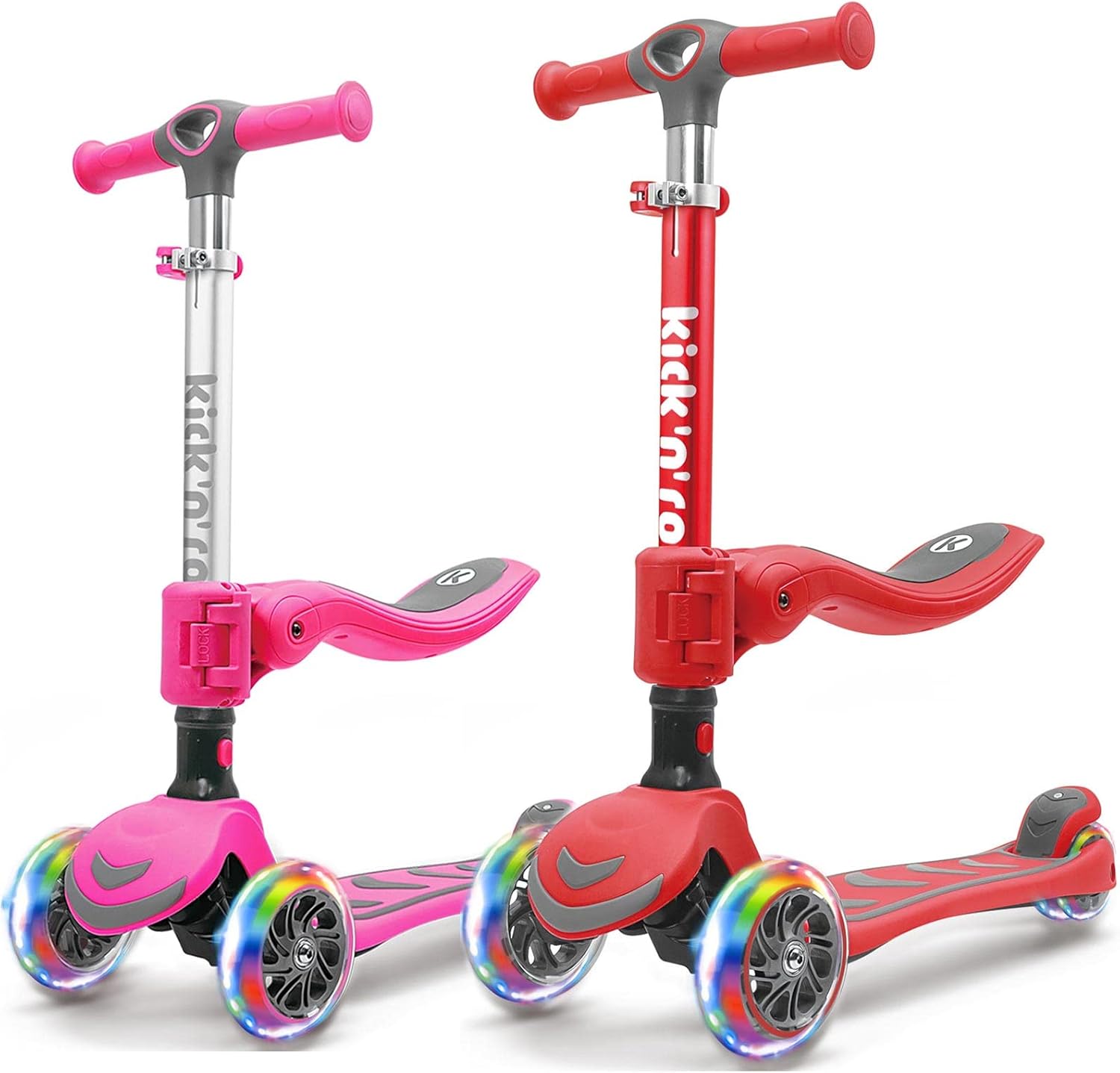 Kicknroll Toddler Scooter for Kids Ages 3-5 Years Old Boys & Girls - Bundle Pink & Red