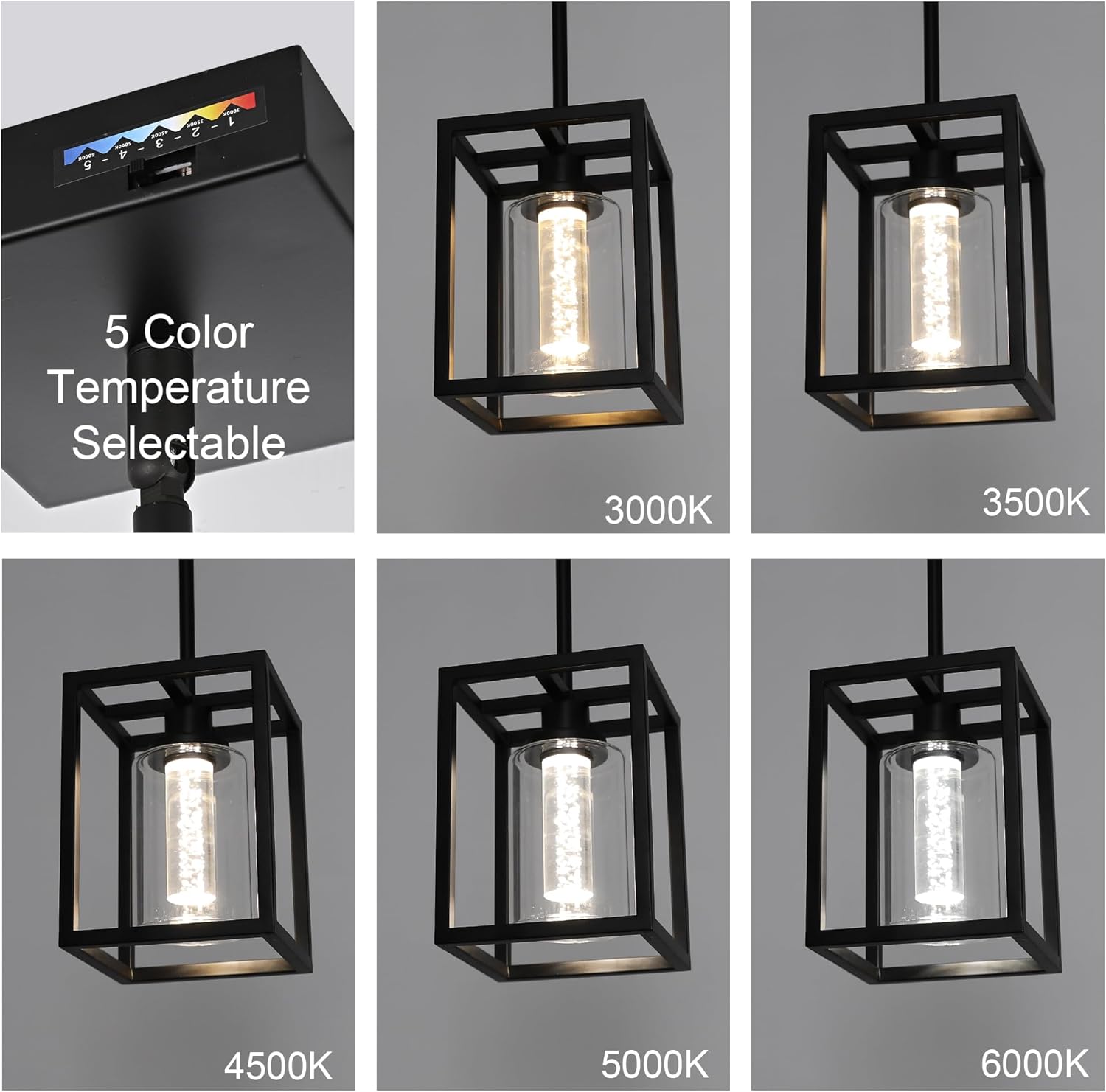 MELUCEE Black Pendant Lights Kitchen Island 1-Light, 5 Color Dimmable Led Pendant Light Ceiling Hanging Over Sink with Crystal Bubble Glass, Modern Integrated LED Hanging Light Dining Room Lighting