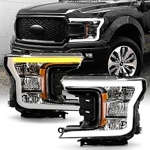 Compatible with Halogen Model 2018-2020 Ford F150 Pickup Black LED Tube SwitchBack Signal Headlights Headlamps Pair
