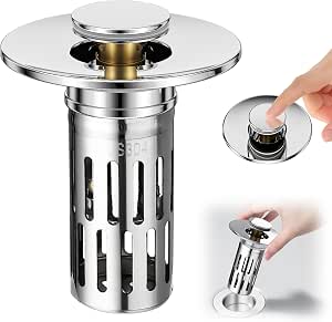 Vodolo 3-in-1 Sink Drain Strainer With Hair Catcher - Stainless Steel Pop-Up Stopper For Bathroom & Kitchen (2 Pack)