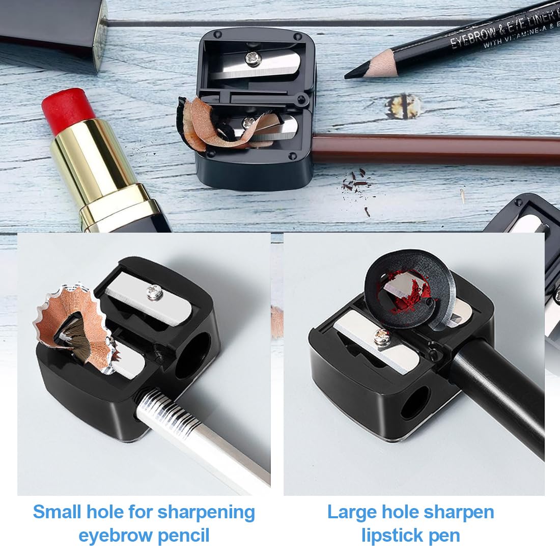 Temperamatite di Bellezza,Temperino Matita Occhi,Temperino Doppio per Matite Cosmetiche,Temperamatite Trucco,Temperino Trucco, Adatto per Eyeliner, Matita per Sopracciglia (Nero), 2 pezzo