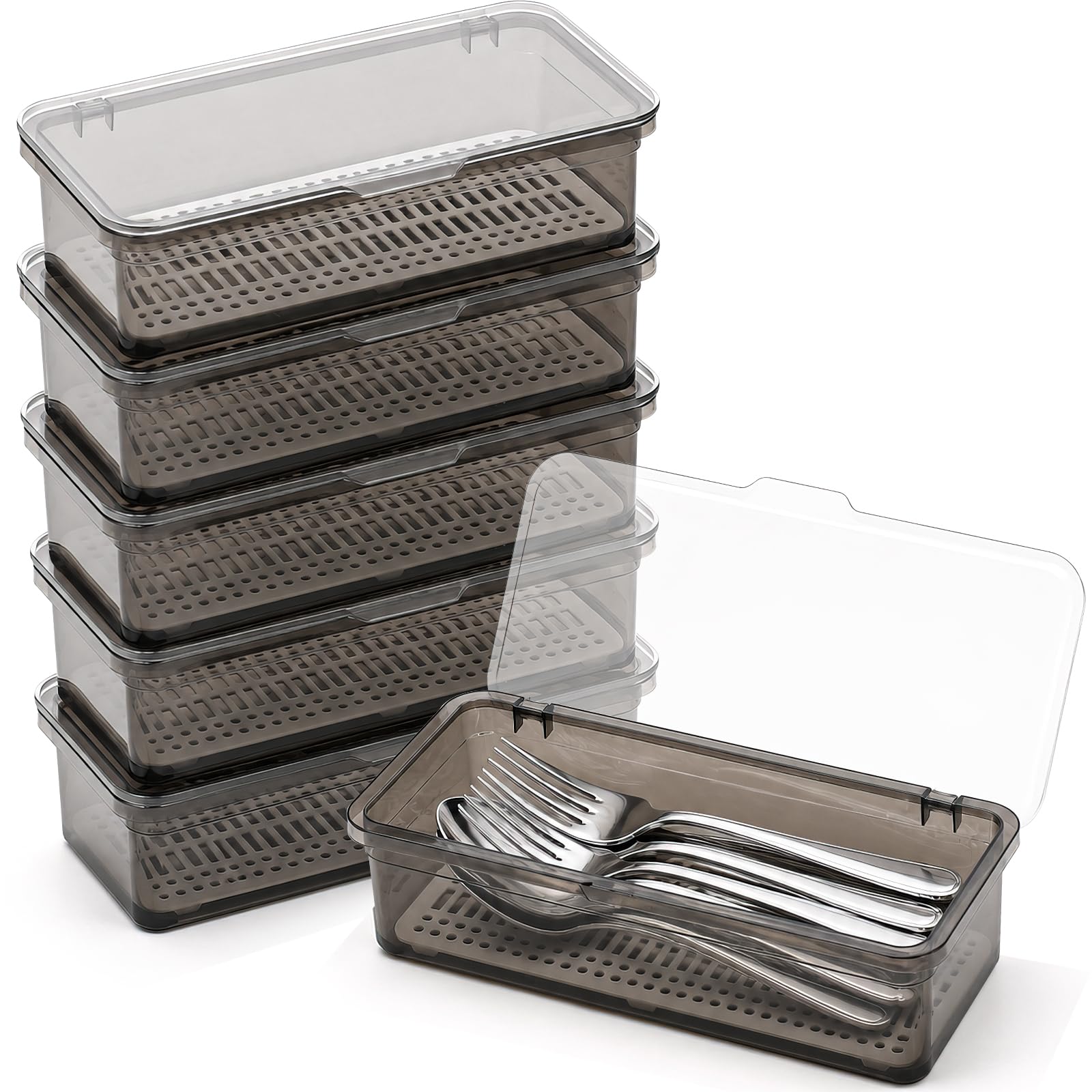 DHNDO 6 Pack Cutlery Organiser Boxes with Lids, 27 x 9 x 7 cm