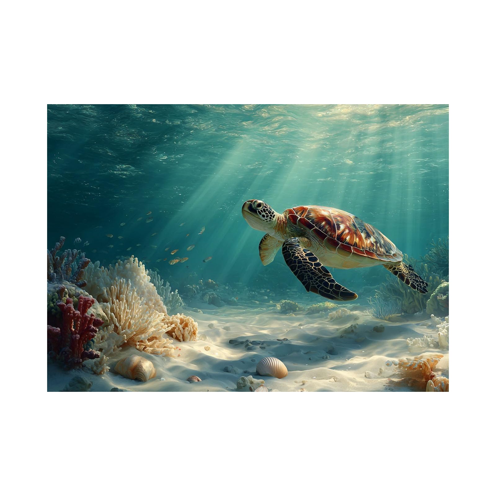 TERUEA Funny Animal Wall Decor Poster Animal Sunlight Ocean (Turquoise)-80x120cm Unframed