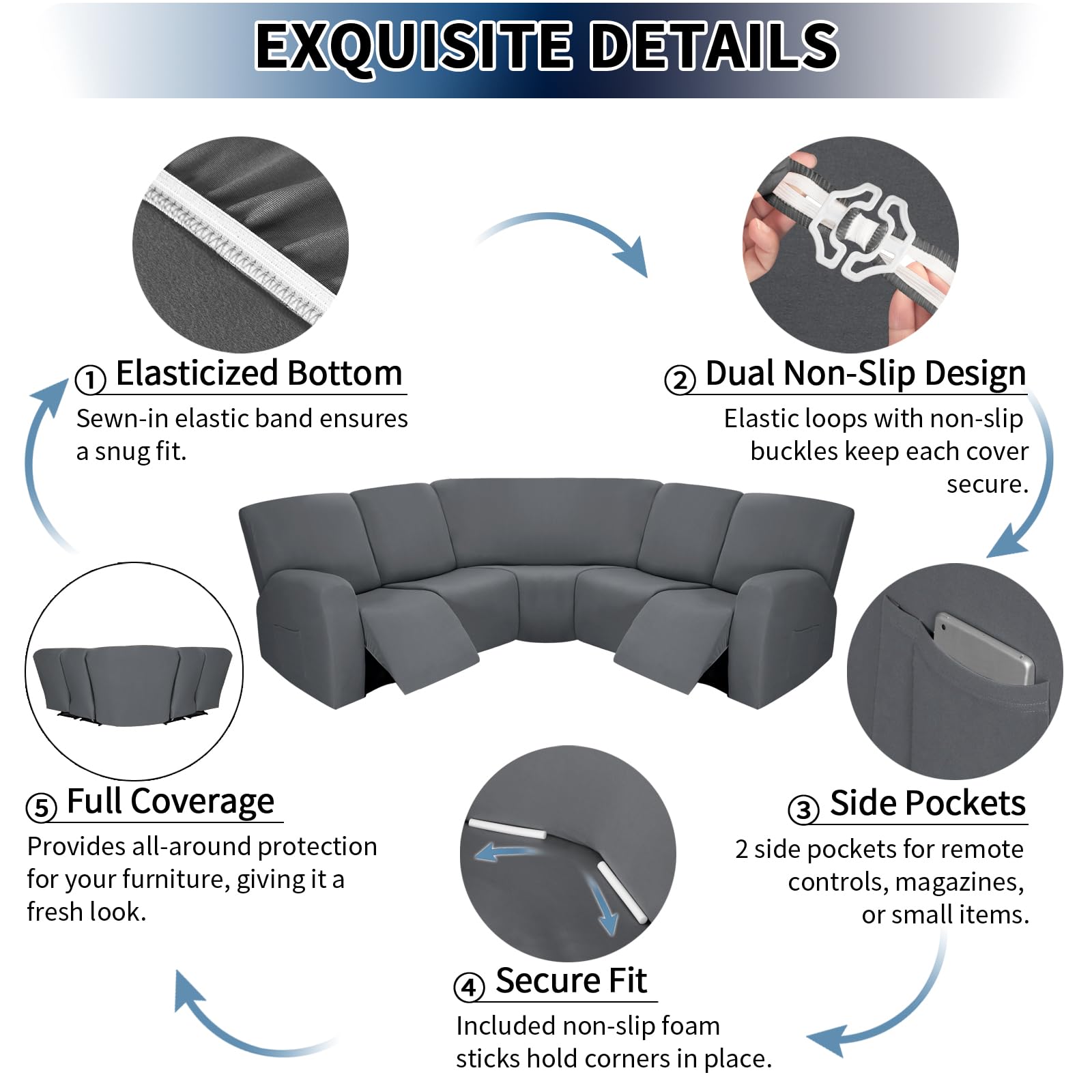 Snapklik.com : PureFit 7-Pieces Sectional Sofa Covers, Extra Large