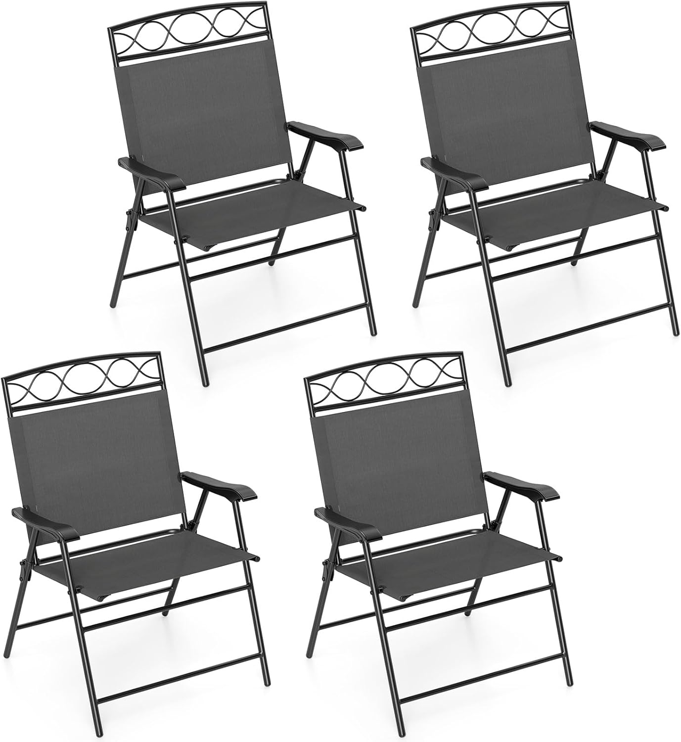 Goplus Folding Patio Chairs Set of 4, Outdoor Lawn Chairs with Armrests, Metal Frame and Backrest, Portable Dining Chairs for Deck, Backyard, Yard, Porch, Pool, Camping and Garden, Stackable