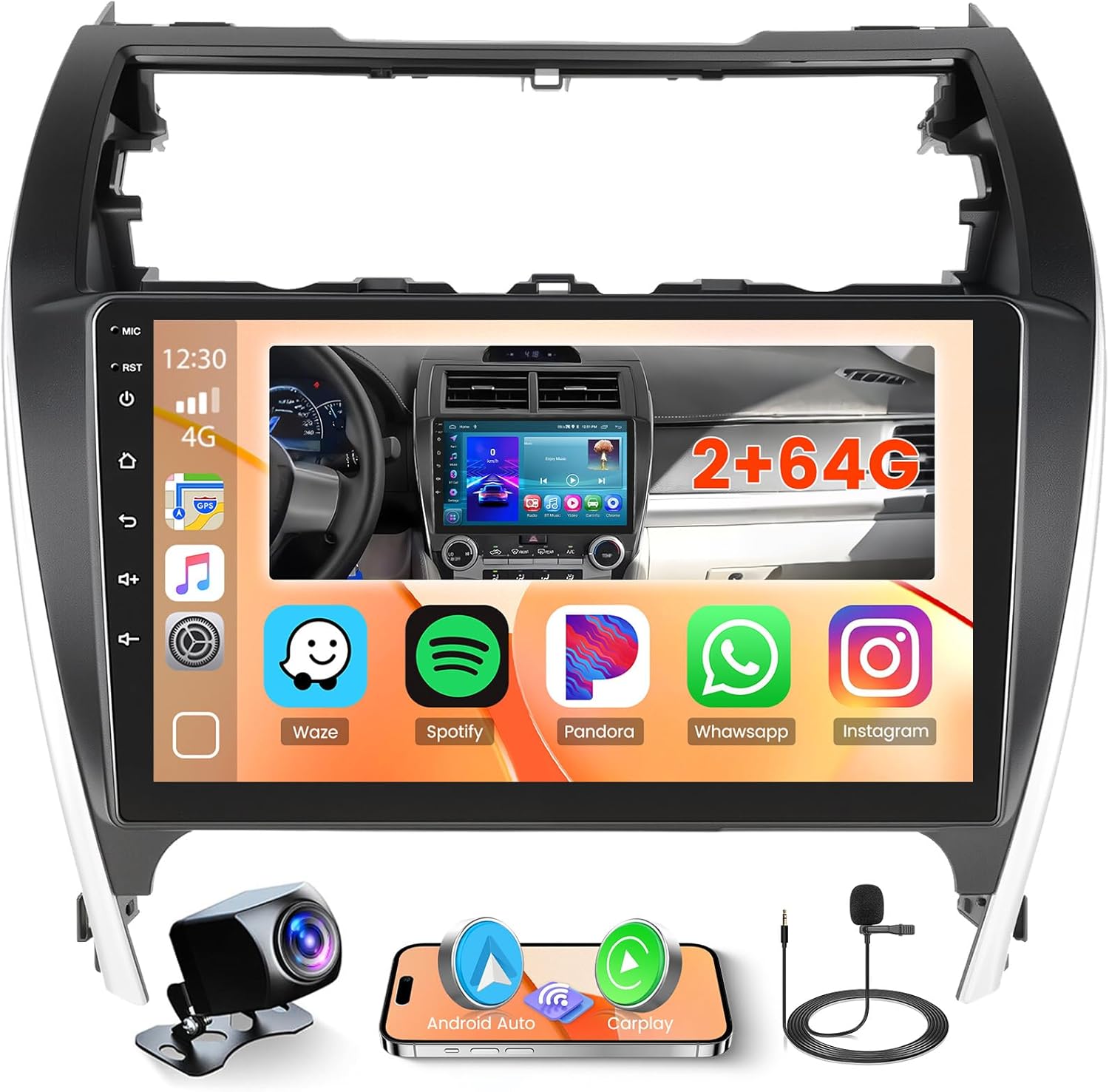 2+64G Radio for Toyota Camry 2012 2013 2014 Android 15 CarPlay Stereo Touchscreen 9" Android Auto Bluetooth GPS DSP 26UI Backup Camera