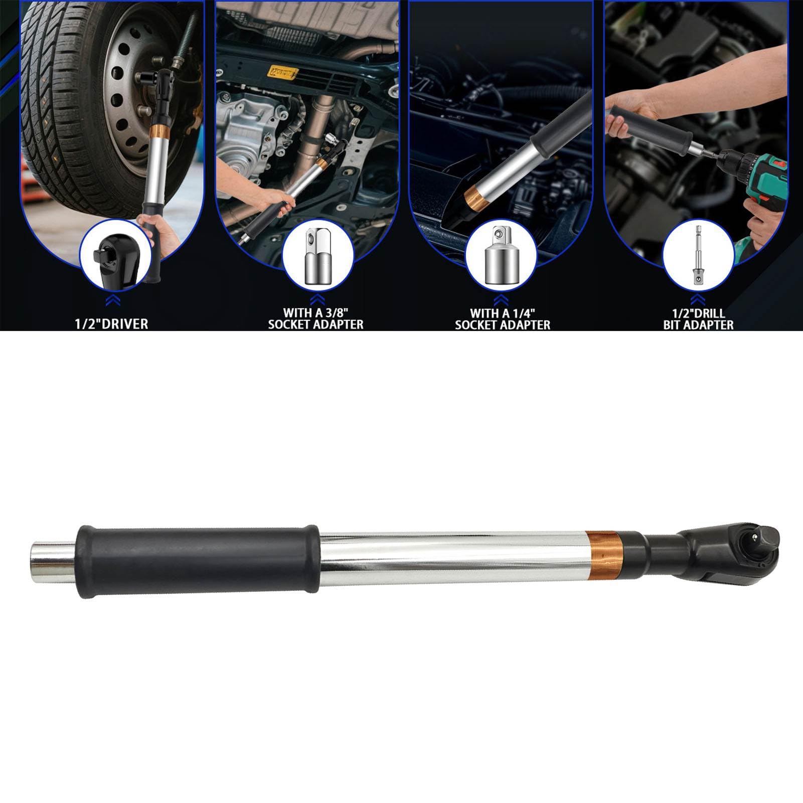 KANASI Przedłużka do klucza udarowego, 1/2 cala, wielofunkcyjna konstrukcja 2 w 1 z przełącznikiem kierunku jazdy do przodu do ciasnych miejsc w motoryzacji i hydraulice