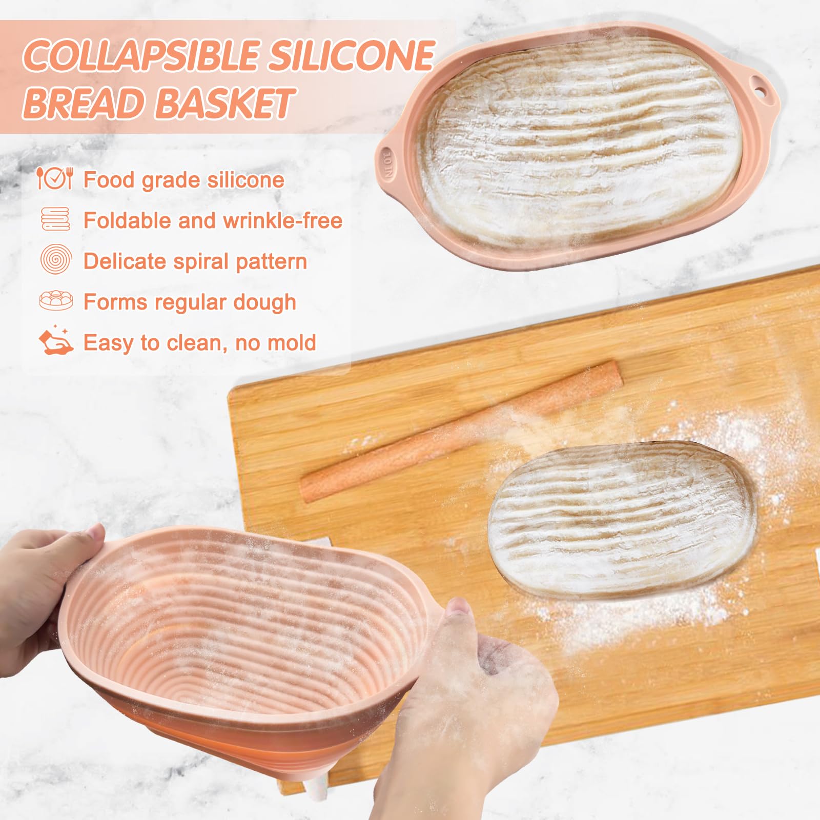Sourdough Bread Proofing Basket & Baking Supplies, Bread Making Kit Baking Mat Including Silicone Banneton Basket, Dough Scrapers, Bread Lame, Danish Whisk and Linen Liners (medium, Oval)