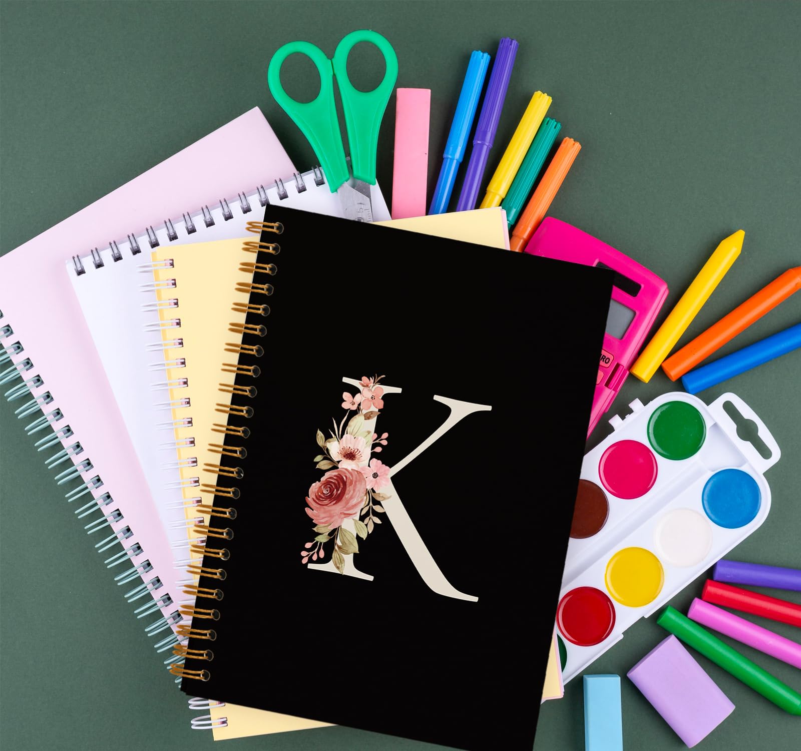 OXW Initial Letter K Notebook, Personalized Gifts, Custom Notebook Journals for Writing, Customized Gifts, Monogrammed Gifts for Women, Black Hardcover Spiral Notebook 5.5 x 8.3