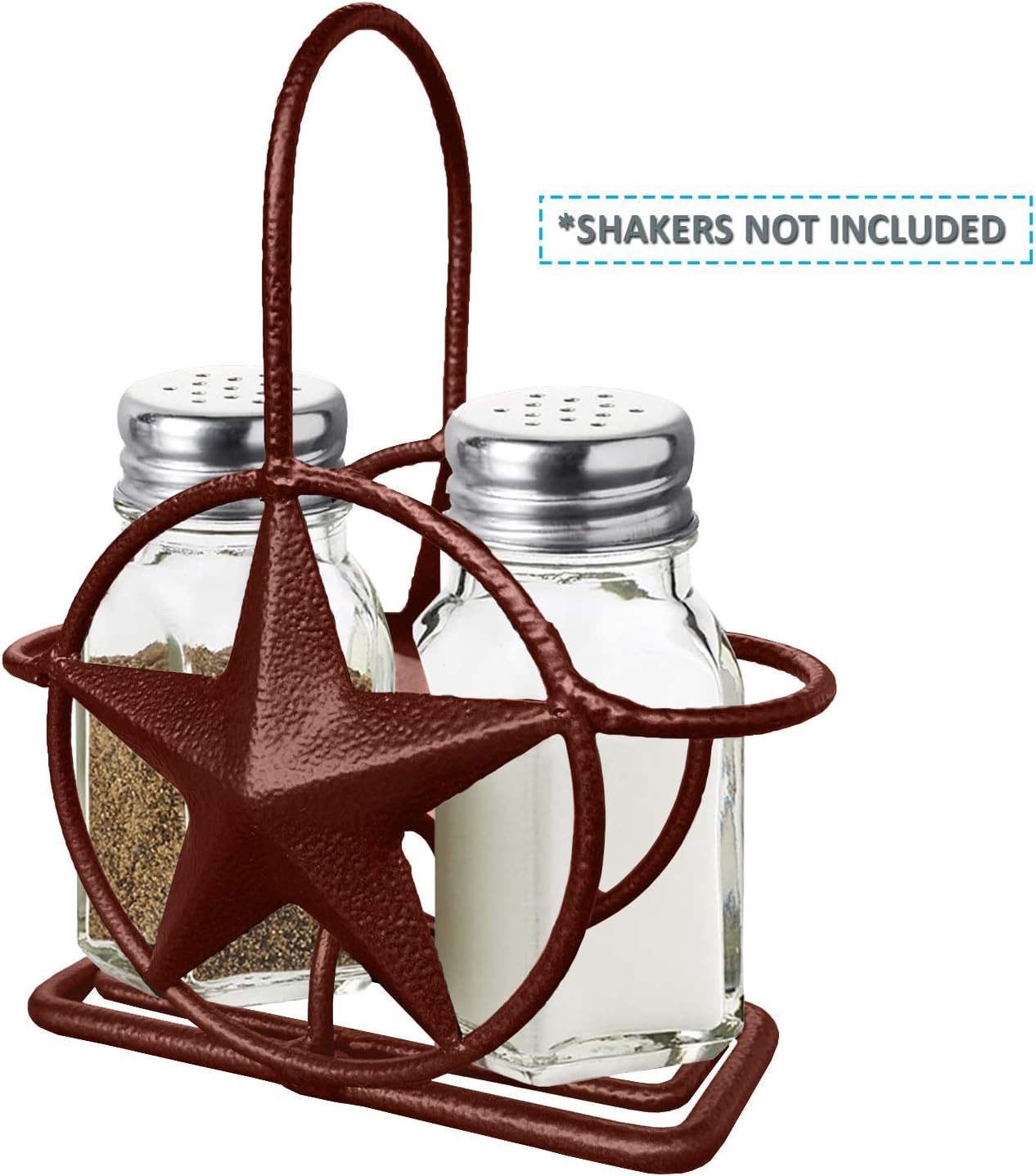 Brown Rustic Texas Star Paper Towel Holder, Napkin Holder, Salt and Pepper Shakers Holder, Country Farmhouse Iron Kitchen Counter Accessory Set Holders (Salt & Pepper Shaker Holder)