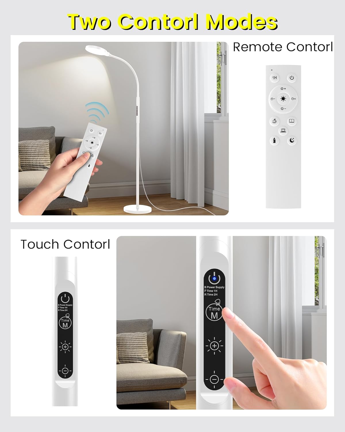 Light Therapy Lamp 11000 Lux, Full Spectrum LED UV-Free Sunlight Lamp with 10 Adjustable Brightness & 5 Color Temperatures, 3 in 1 Retractable Timer Control Therapy Floor Lamp, White - Image 4