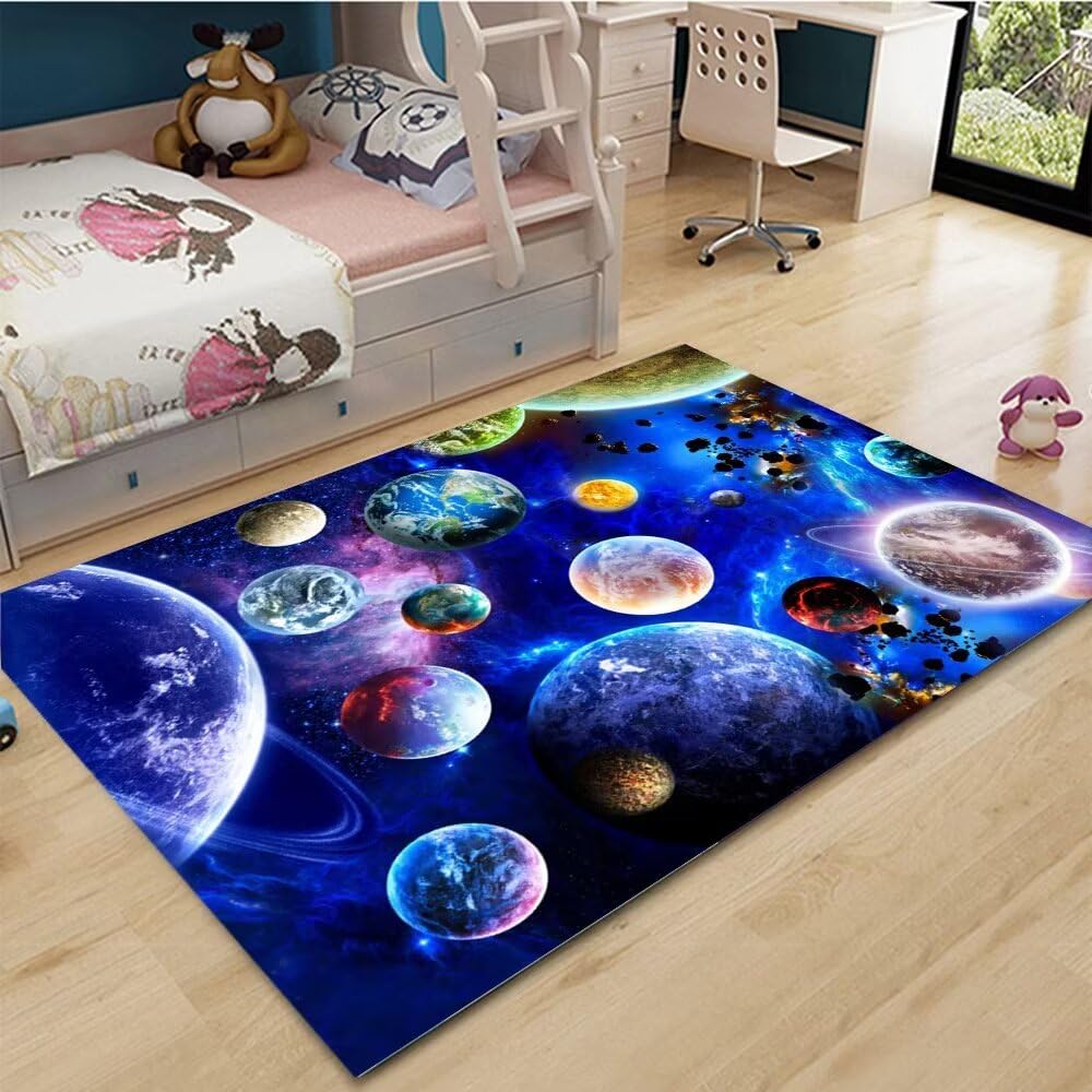 Tapis de chambre garçon anti-bruit pour amortir les jeux motif galaxie