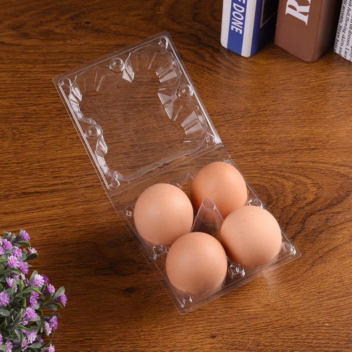 BESPORTBLE 50pcs 4 Grid Plastic Egg Container with Easy and Tight Lock for Egg Protection for Refrigerator and Picnic Use