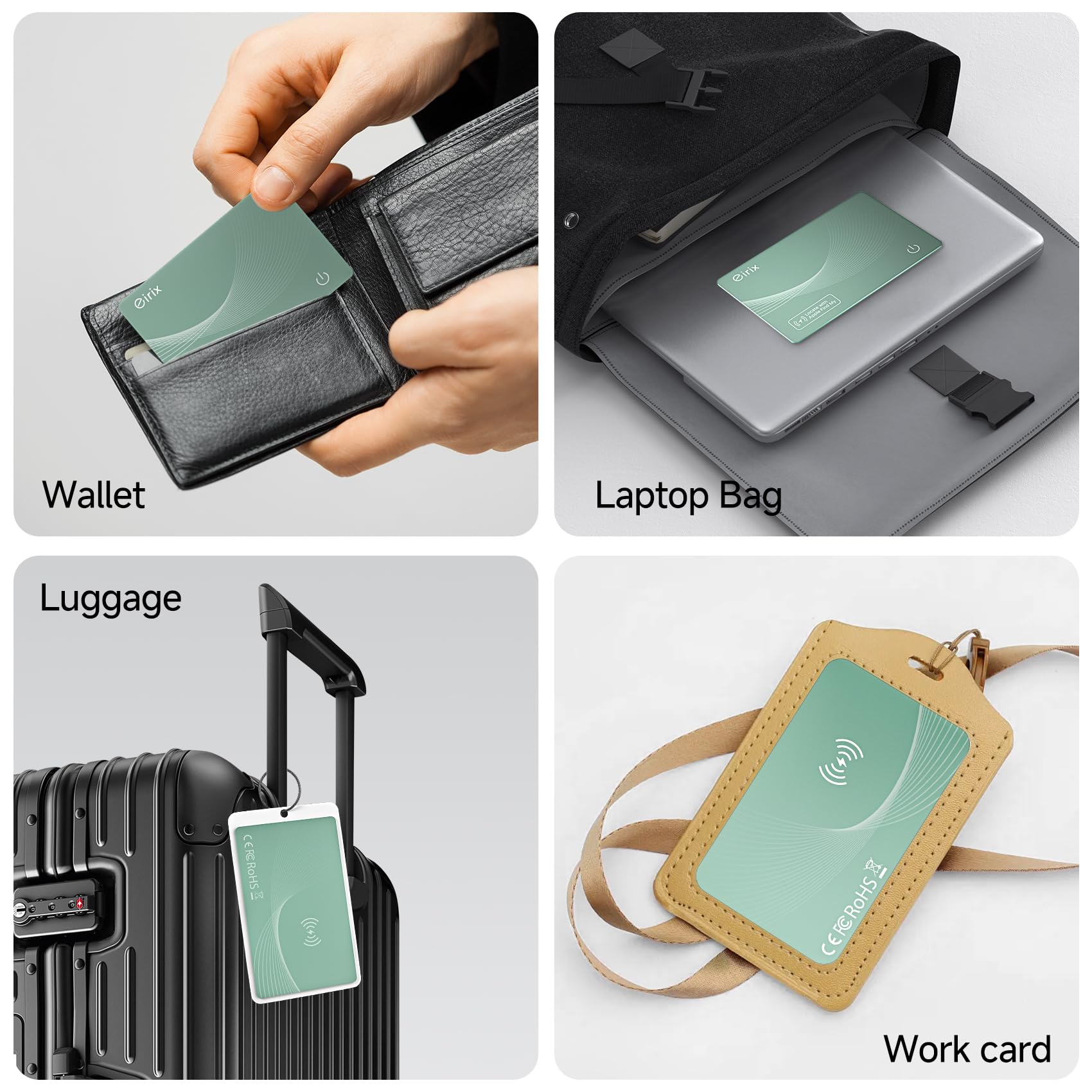 Carta di localizzazione del portafoglio, sottile, ricaricabile, funziona con Apple Find My (solo iOS), localizzatore di oggetti per etichette bagagli, passaporti, telefono