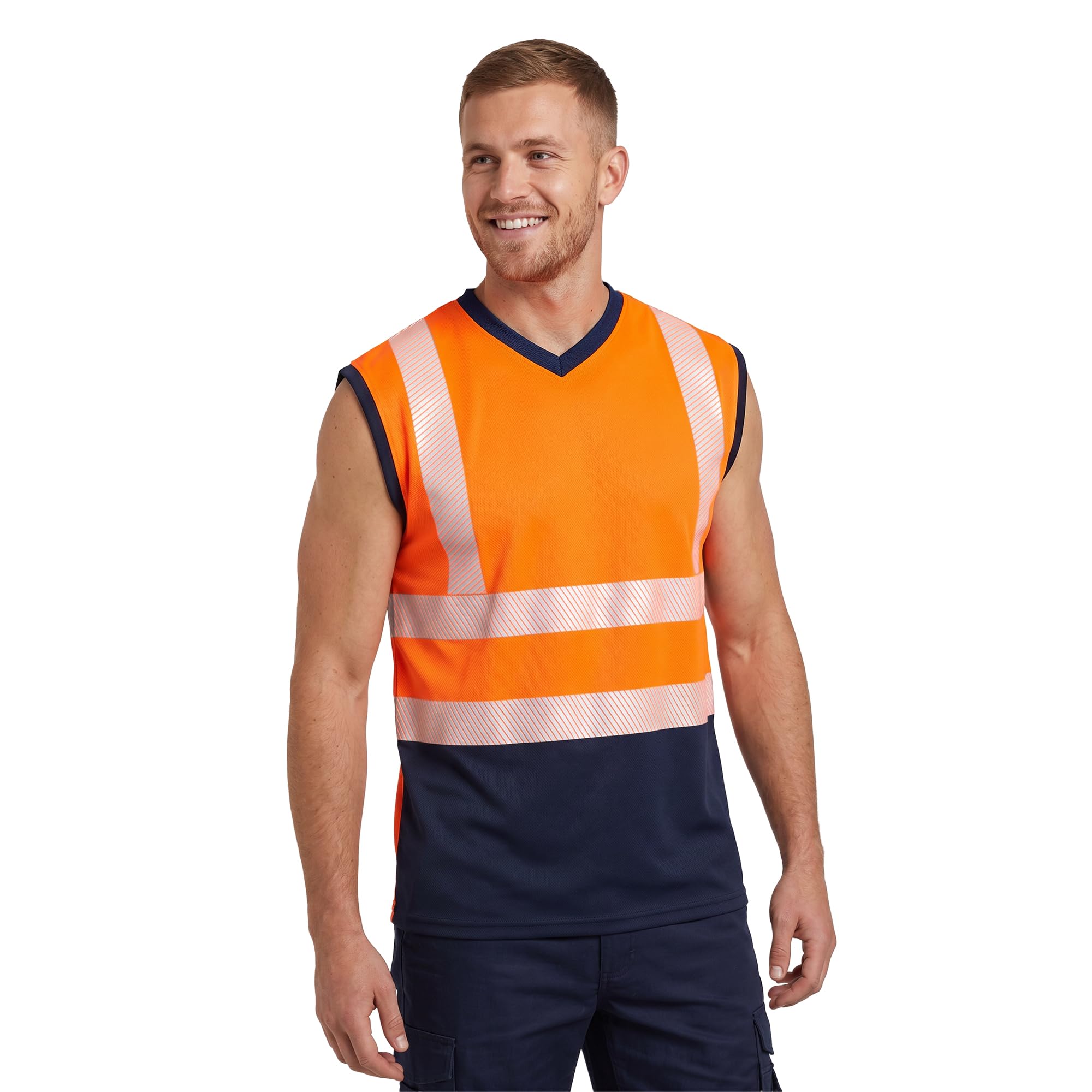 Golomak Hi Vis Viz Work Sleeveless -V Neck T-Shirt Reflective Vest (L)
