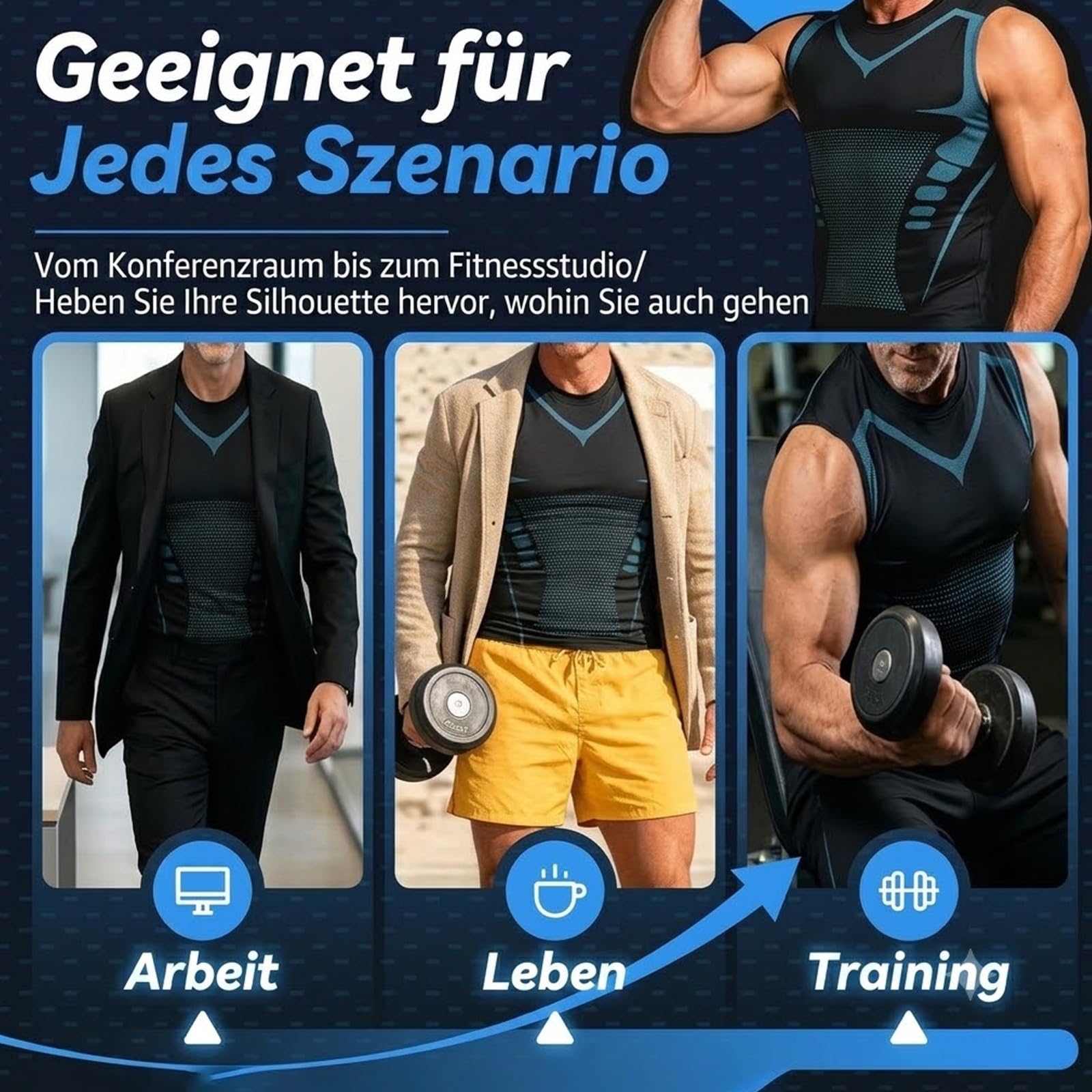 Slim Kompression Shirt Herren, Unsichtbares Atmungsaktiv Compression Shirt