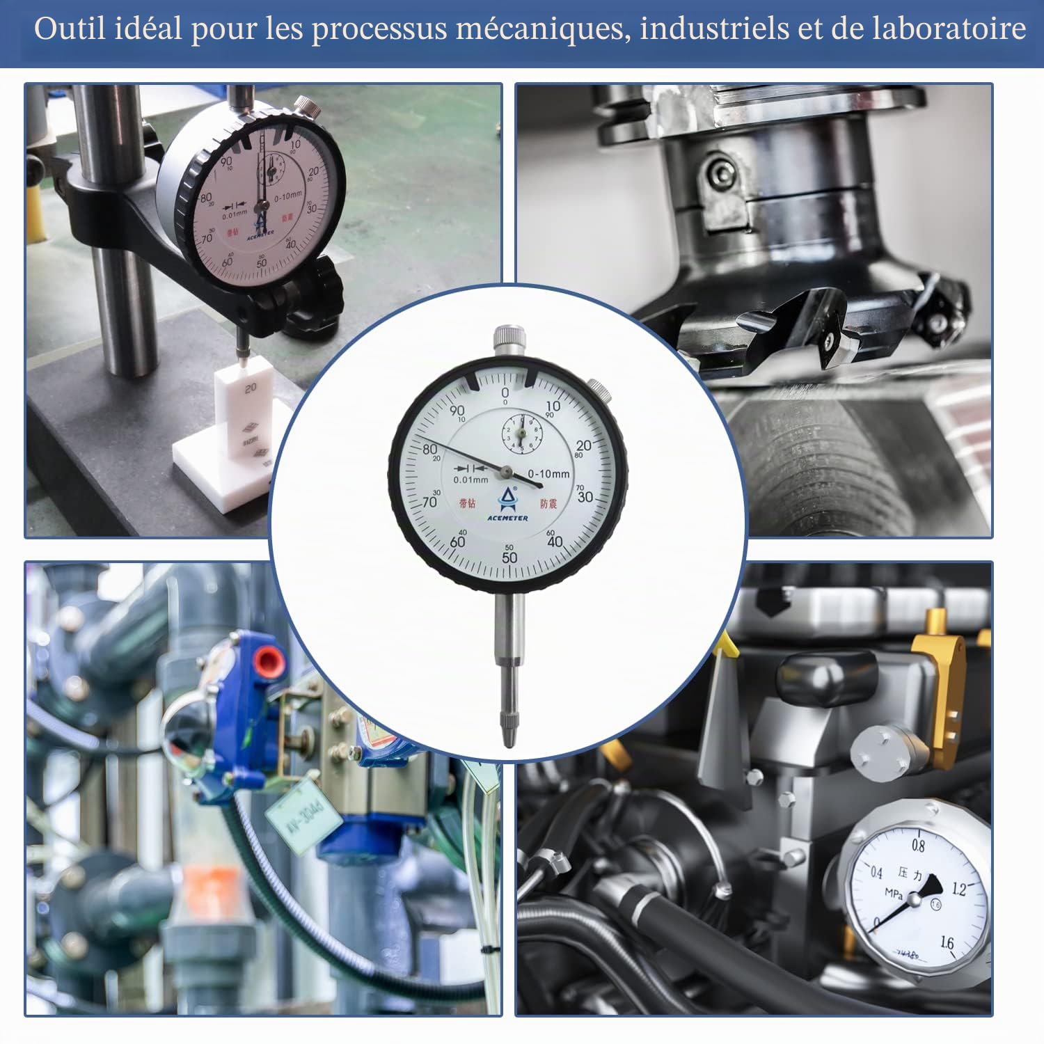 Indicateurs à Cadran Métrique Comparateur de Précision 0,01 mm, Gamme de 0~10 mm