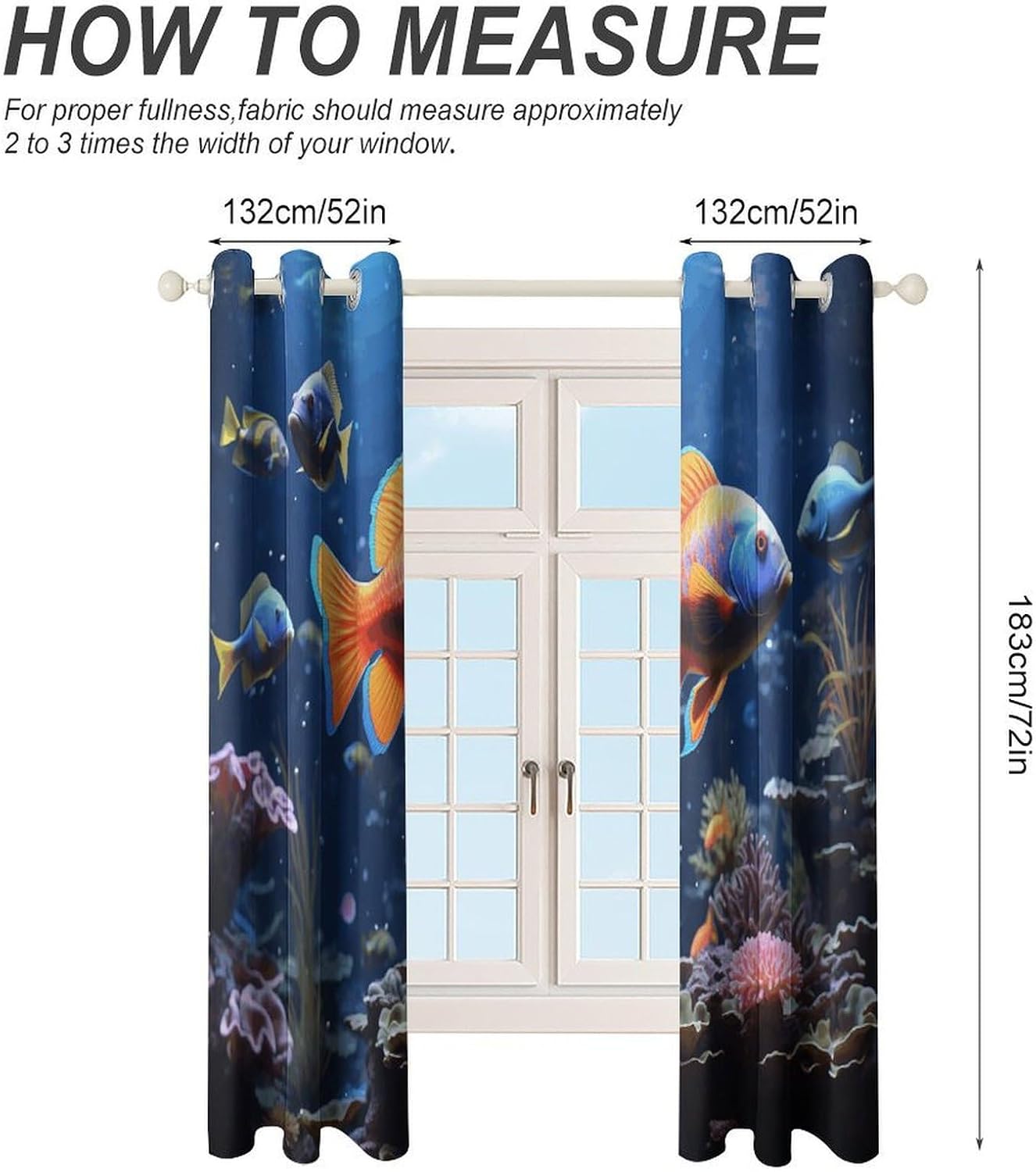 Fishs Printed Perforated Curtains, Insulated Curtains for Winter, Thermal Drapes are Suitable for Most Windows, Balconies