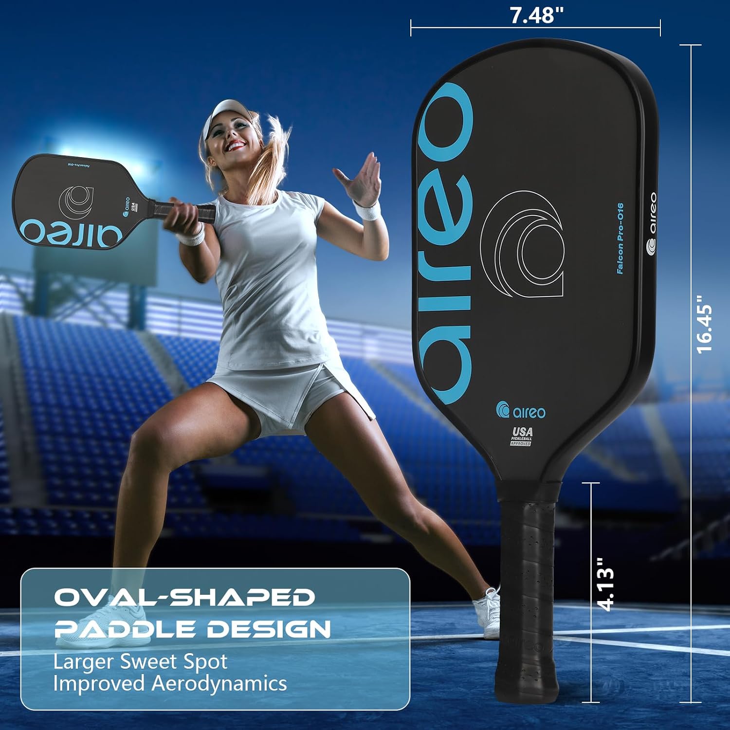 AIREO Falcon Pro Pickleball Paddle, Raw Toray T700 Carbon Fiber with 16mm Polypropylene Core Pickleball Paddles, USAPA Approved Lightweight Pickle Ball Paddle
