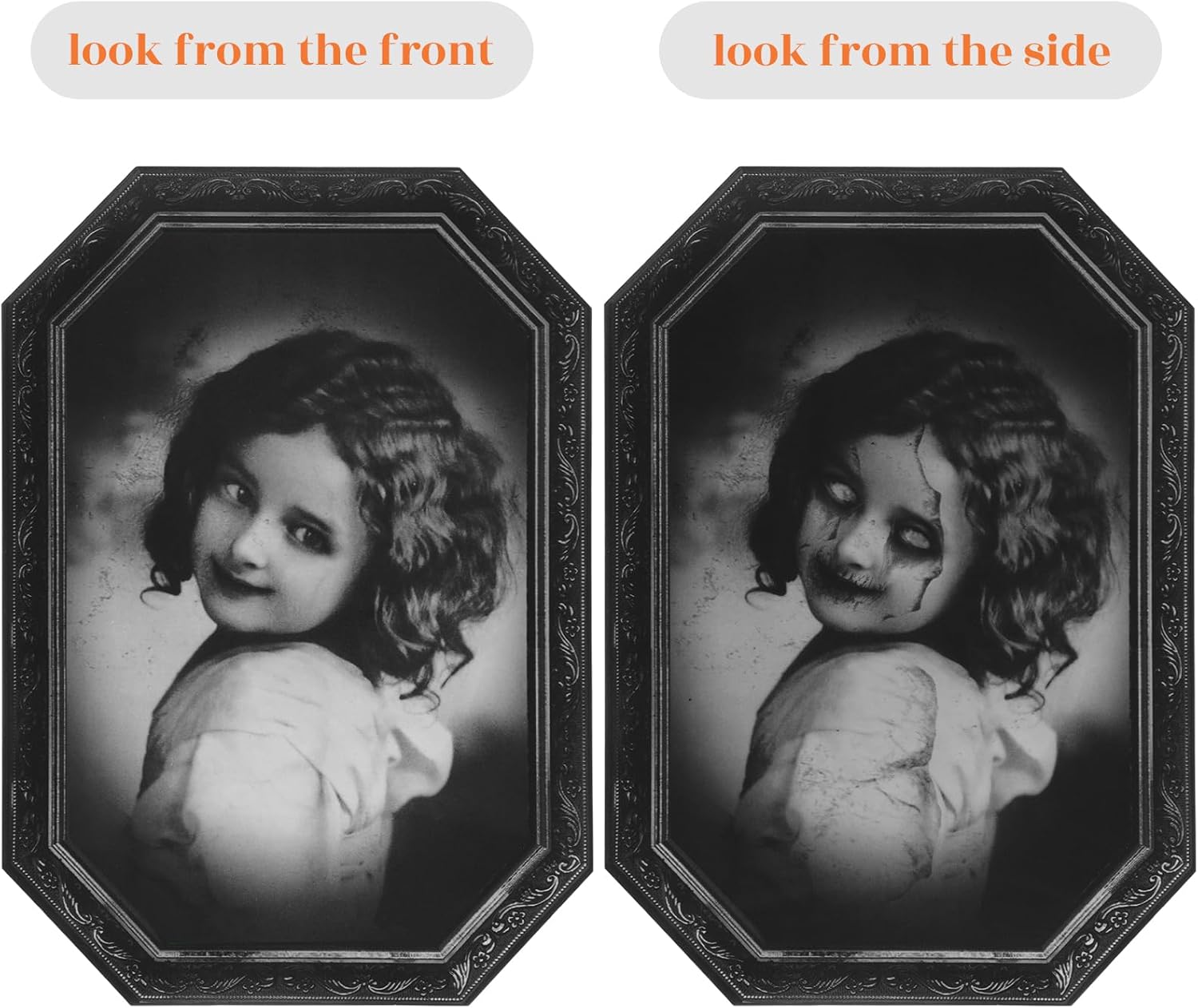 Reallnaive 14 Pcs Halloween Decoration Scary Indoor Wall Decor Set 6 Pcs 4.5 x 9 Ft Brick Wallpaper Backdrop 8 Halloween Moving Picture Frame 3D Horror Portrait Frames For Haunted Mansion Castle Party