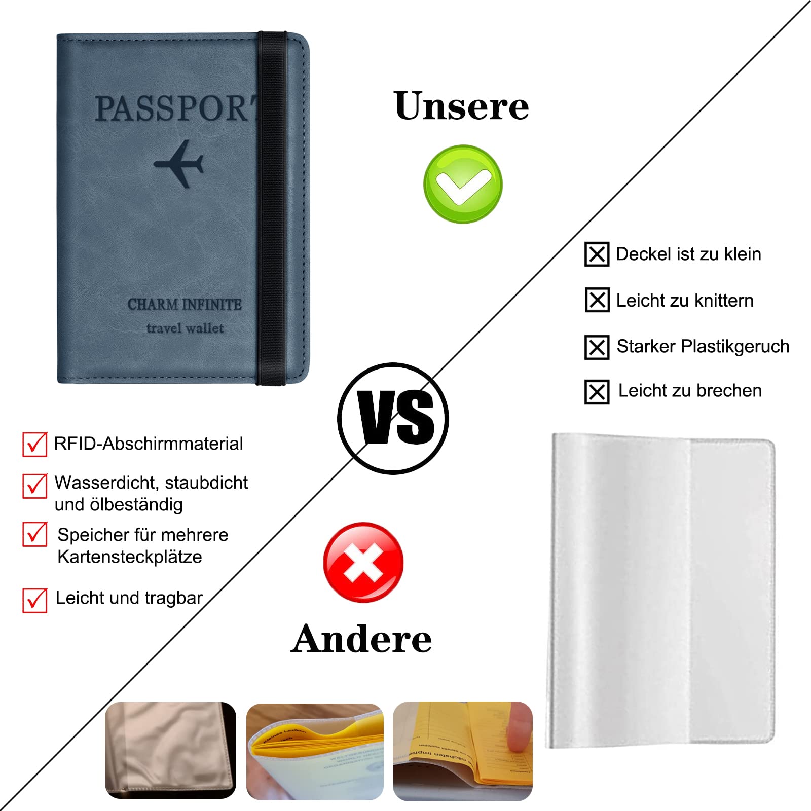 Paszport Etui, RFID Etui Ochronne na Karty Kredytowe Paszport, Dowód osobisty i Dokumenty Podróżne, Akcesoria Podróżne/Organizator Podróży, Wielokomorowy Portfel Zapinany na Zamek (Niebieski)