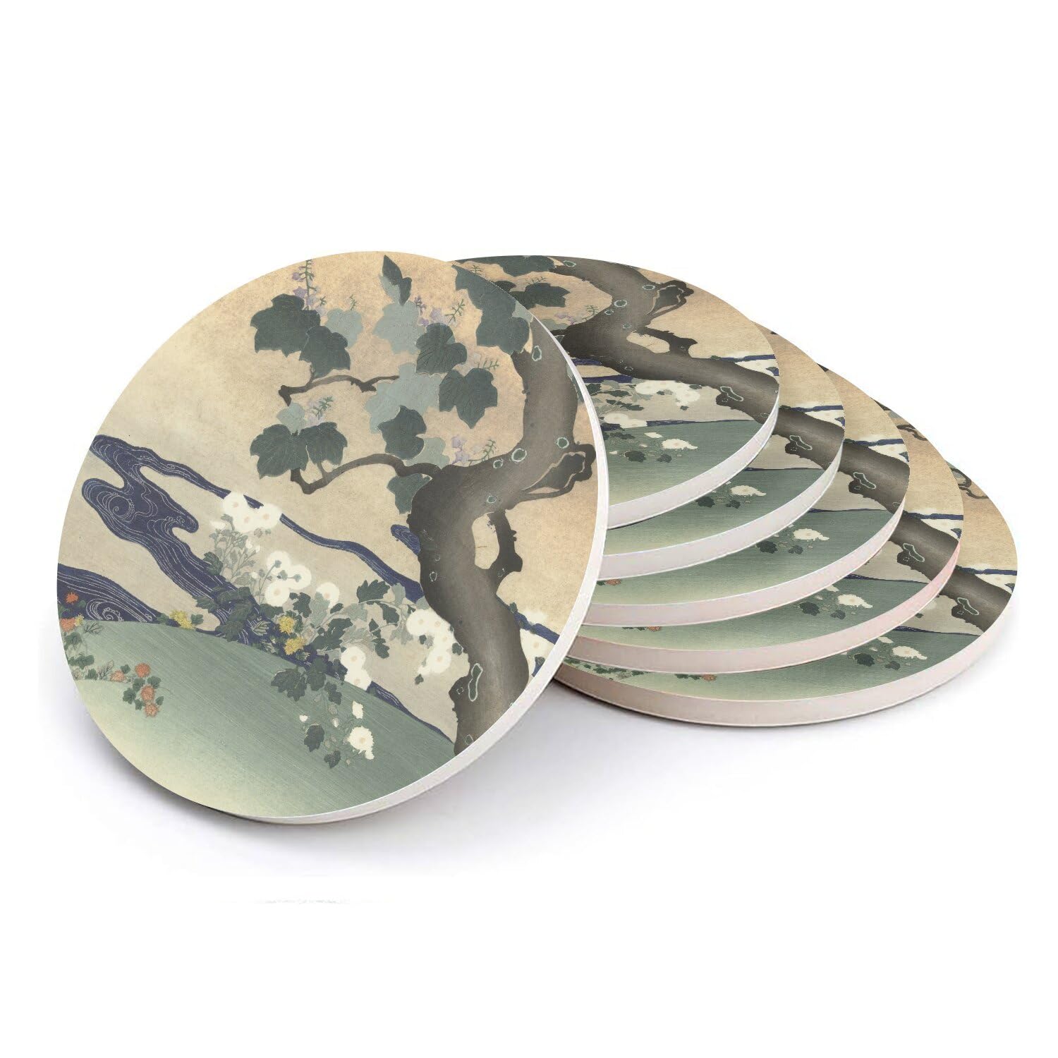 Sous-verre ronds en céramique Hokusai lot de 6 dessous de verre 108x108mm art japonais