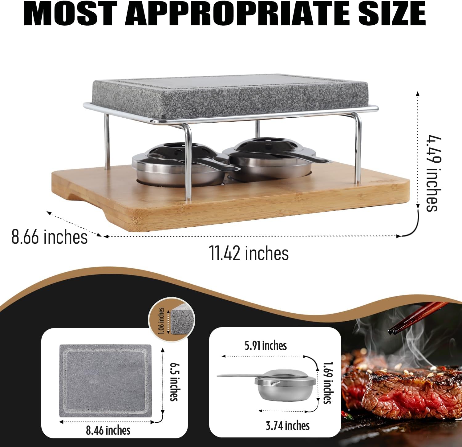 Artestia 溶岩ステーキストーンテーブルグリル バーベキューパーティー用 竹製トレイ付き 屋内 屋外 無煙グリル 肉 野菜 ア