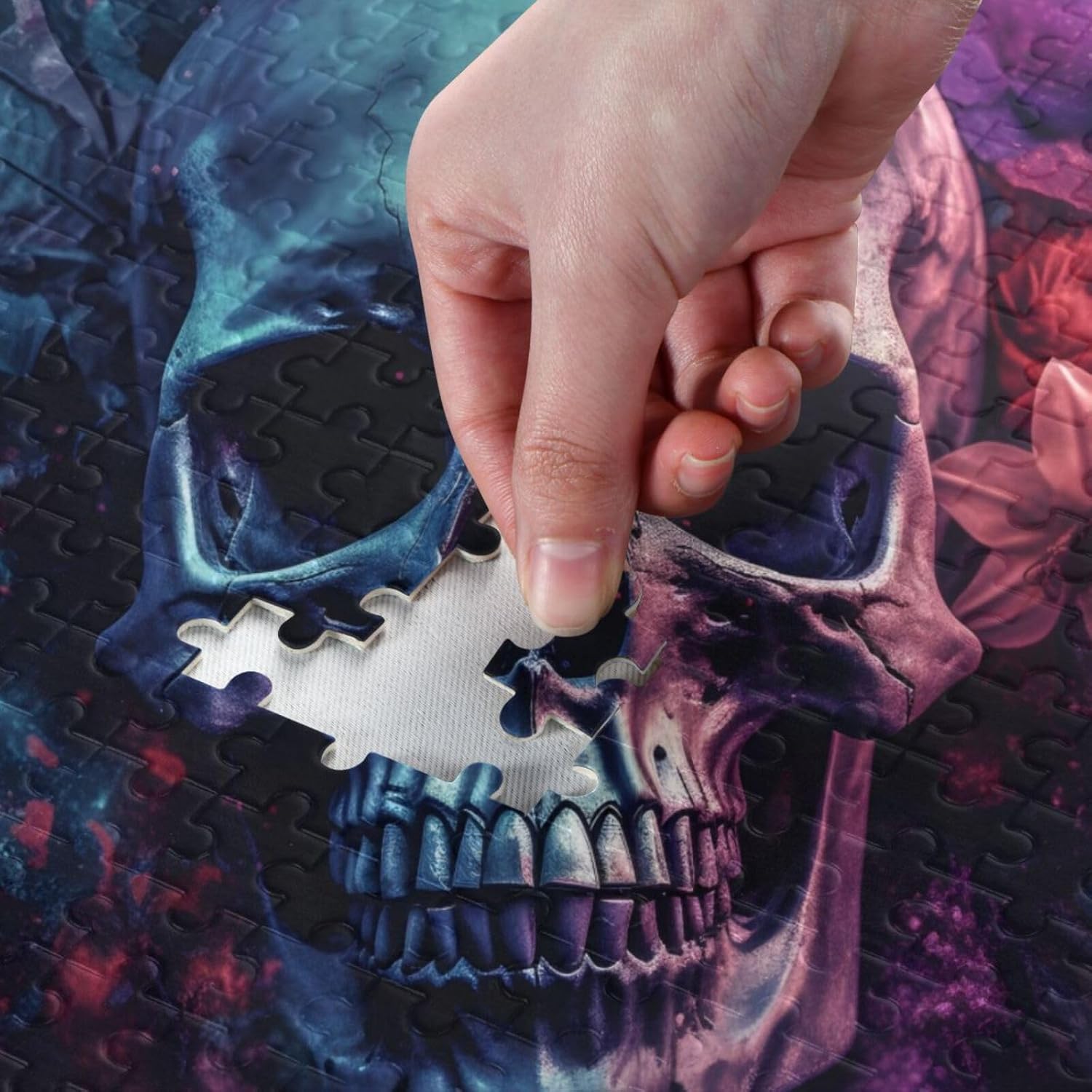 Art Purple Skull Jigsaw Puzzle 1000 Pieces, Zigsaw Puzzles with Storage Bag Reference Picture Alphabet Back 29.5×19.7 in