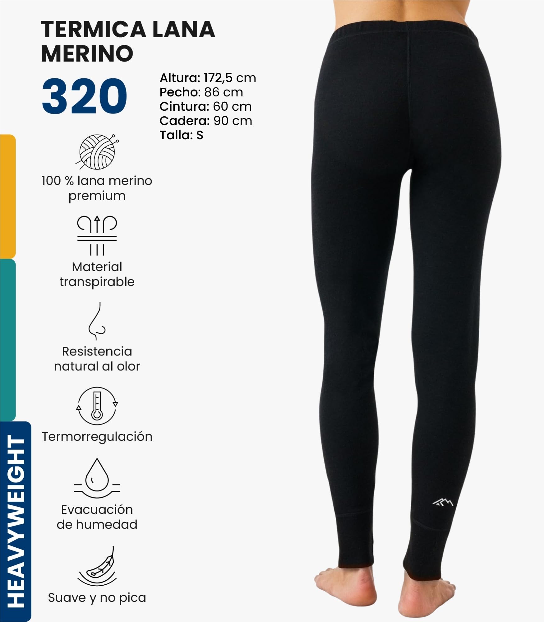 Merino.tech Lana Merino Pantalones Mujer - 100% Merino Pantalon Termico Mujer Ligero, Medio, Pesado con Calcetines