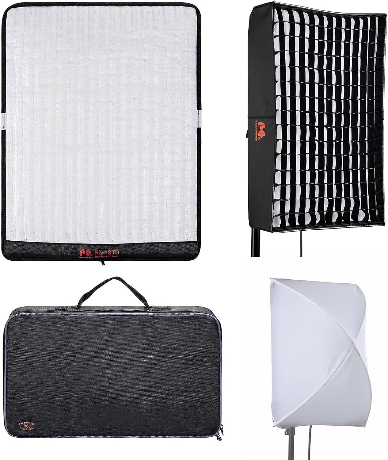 Falcon Eyes Bi-Color RX-18TD Kit Bi-Color Flexible LED Photo Light + RX-18OB Extended Softbox + RX-18SBHC Honeycomb Grid Softbox