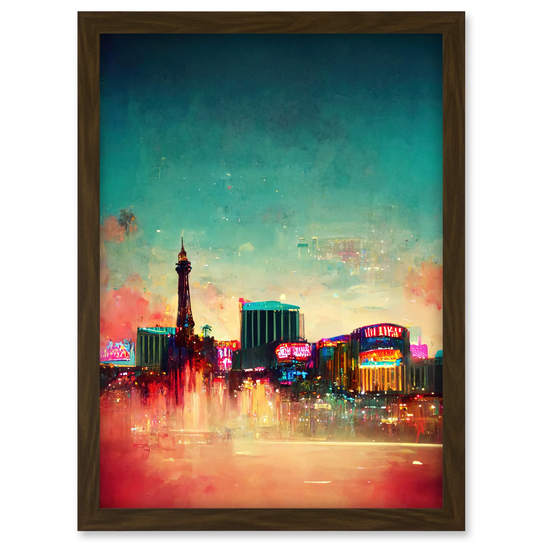 Doppelganger33 LTD Modern Las Vegas Skyline Colourful Acrylic Cityscape Artwork Framed A3 Wall Art Print